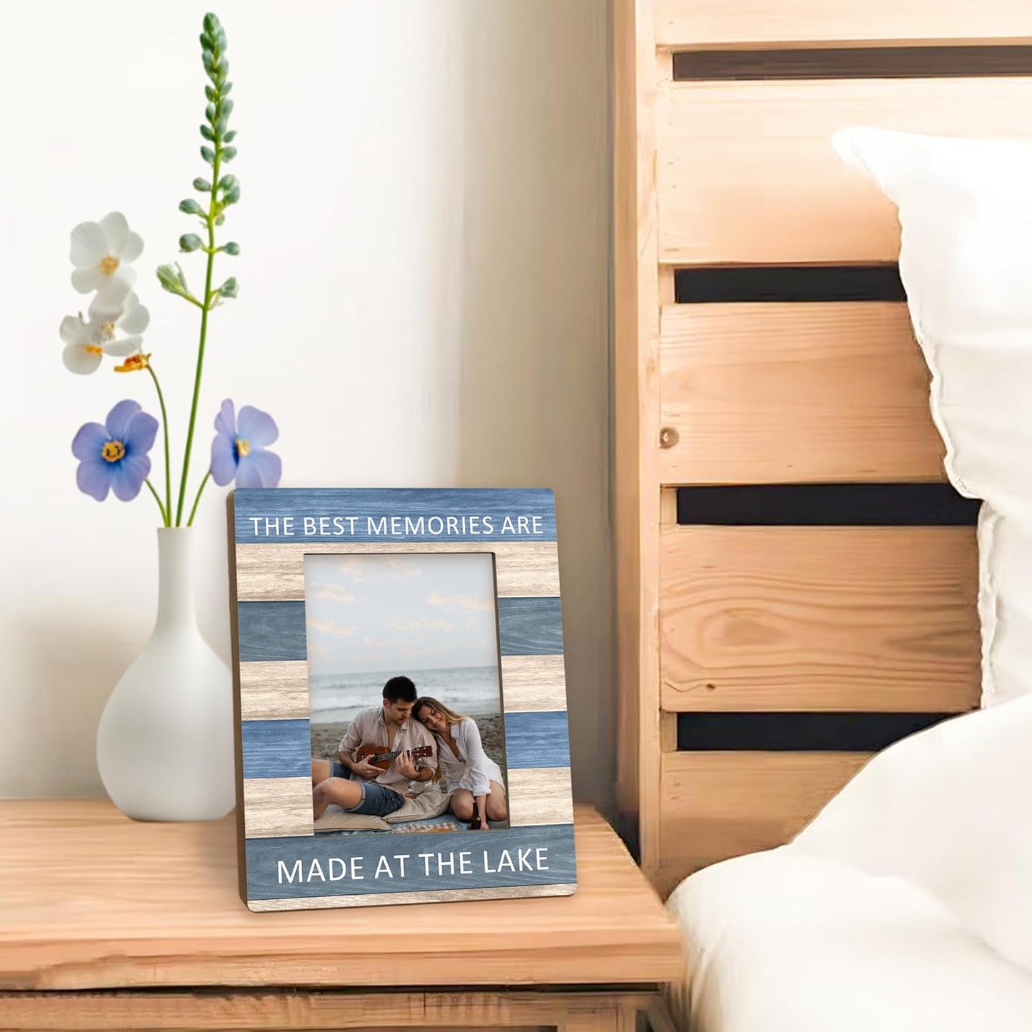 Lake House Gifts Picture Frame 5x7, LakeHouse Decor Photo Frame, Birthday Gifts for LakeLover Women Men, The Best Memories are Made at the Lake Wooden Picture Photo Frames for Desk Home Room Decor