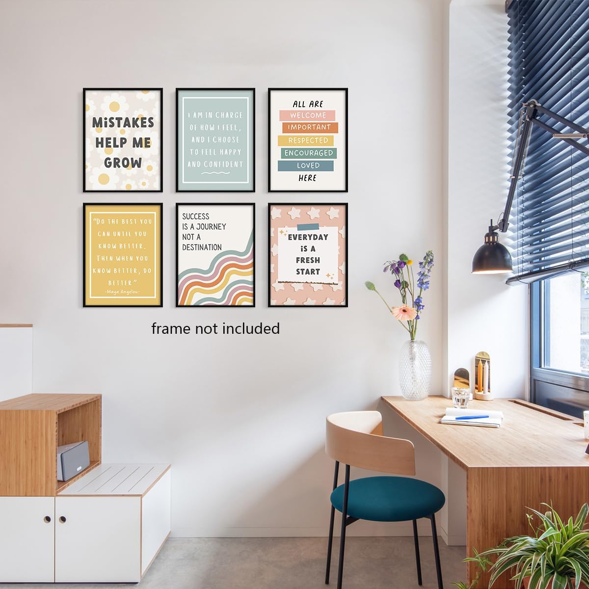 Set of 6 Boho Inspirational Classroom Posters, Positive Affirmations Growth Mindset Canvas Wall Art, Modern Classroom School Posters Wall Decor, Bulletin Board Educational Decor 16x24in Unframed