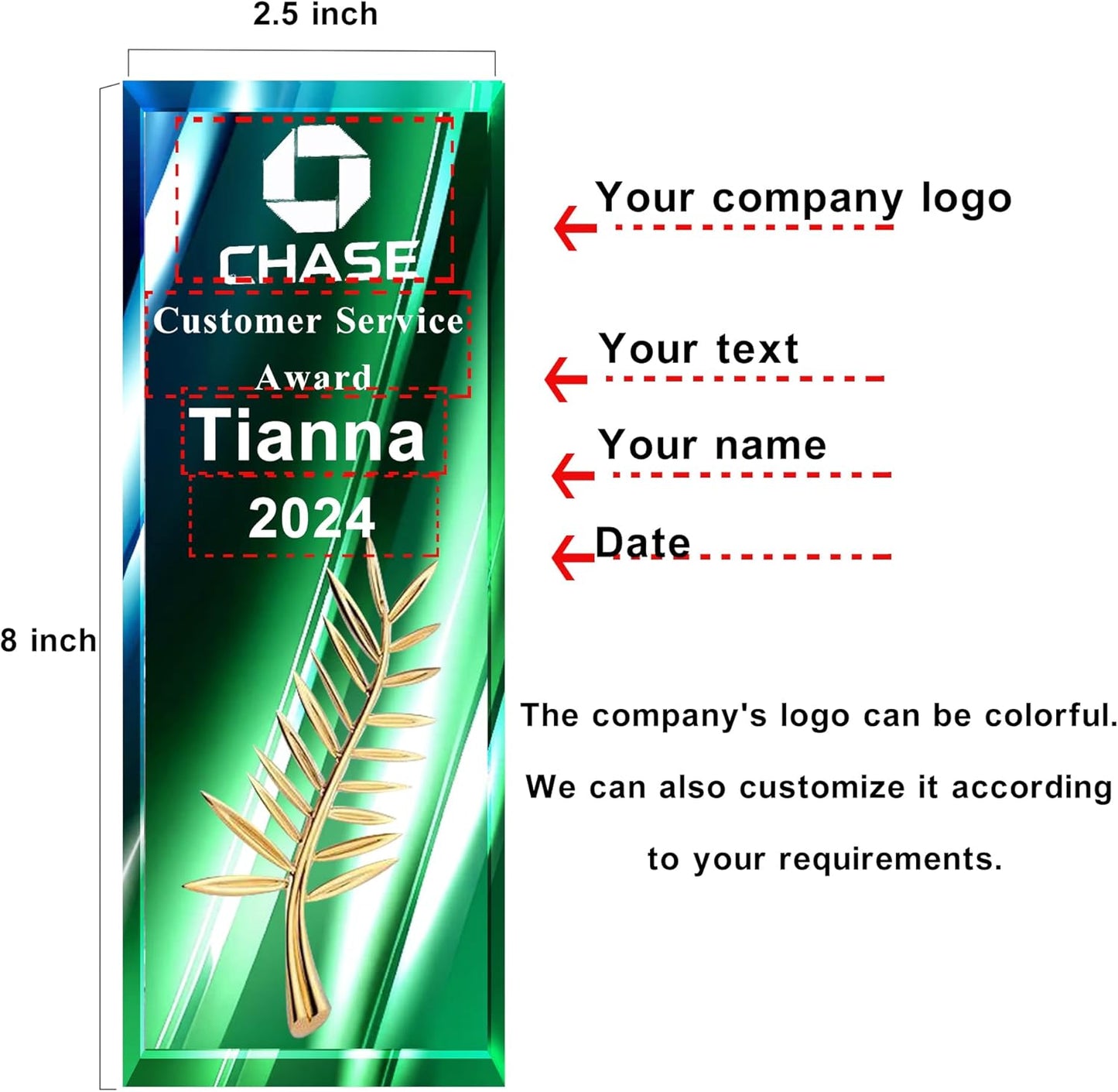 Tina&Co Personalized Acrylic Award or Trophy - Custom Engraved Plaque for Awards, Sports, Corporate Events, Elegant Presentation - Versatile Uses, Customizable Design. (award 2D)