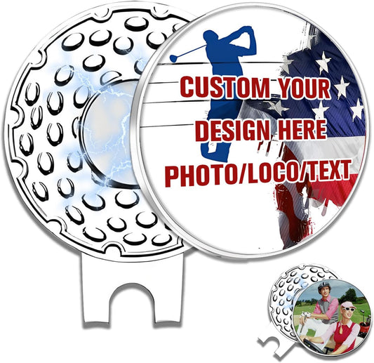 Custom Golf Ball Marker with Magnetic Hat Clip Personalized Photo Logo Text Name for Men Women Golfers Gifts for Dad Boyfriend Golfe