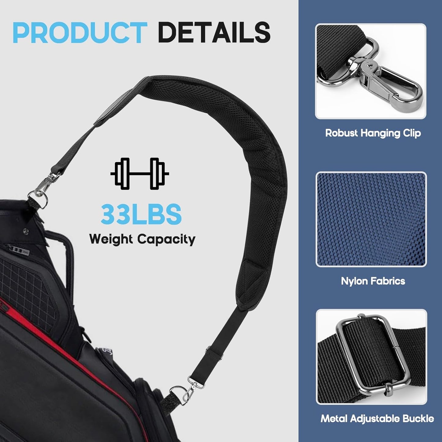 Golf Bag Strap Replacement Golf Bag Shoulder Strap Single Padded Shoulder Strap Adjustable Golf Bag Backpack Straps