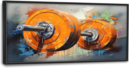 Fitness Framed Large Wall Art for Living Room Barbell Weightlifting Pictures Wall Decor Sports Bodybuilding Canvas Print Painting Home Decoration Artwork for Gym Bathroom 60x30 inch