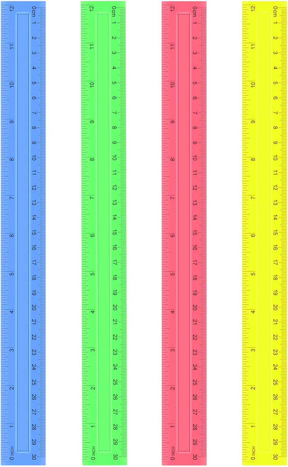 4 Pack Color Transparent Ruler, Plastic Rulers 12 Inch, Assorted Color Metric Rulers Bulk for School, Office, Classroom (4)