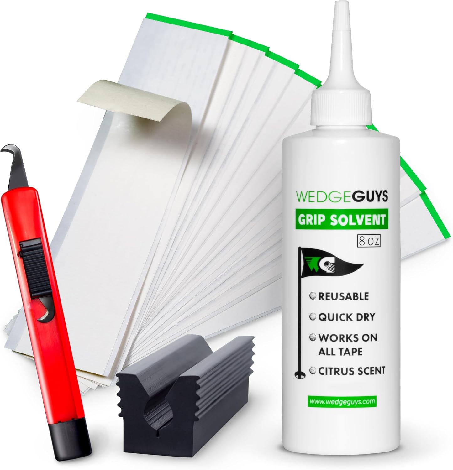 Wedge Guys Golf Grip Kits for Regripping Golf Clubs - Professional Quality - Options Include Hook Blade, 15 or 30 Tape Strips, 5 or 8 oz Solvent, Grip Tape Remover, Bench Vise & Rubber Clamp