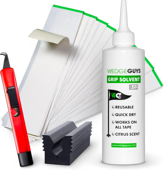 Wedge Guys Golf Grip Kits for Regripping Golf Clubs - Professional Quality - Options Include Hook Blade, 15 or 30 Tape Strips, 5 or 8 oz Solvent, Grip Tape Remover, Bench Vise & Rubber Clamp