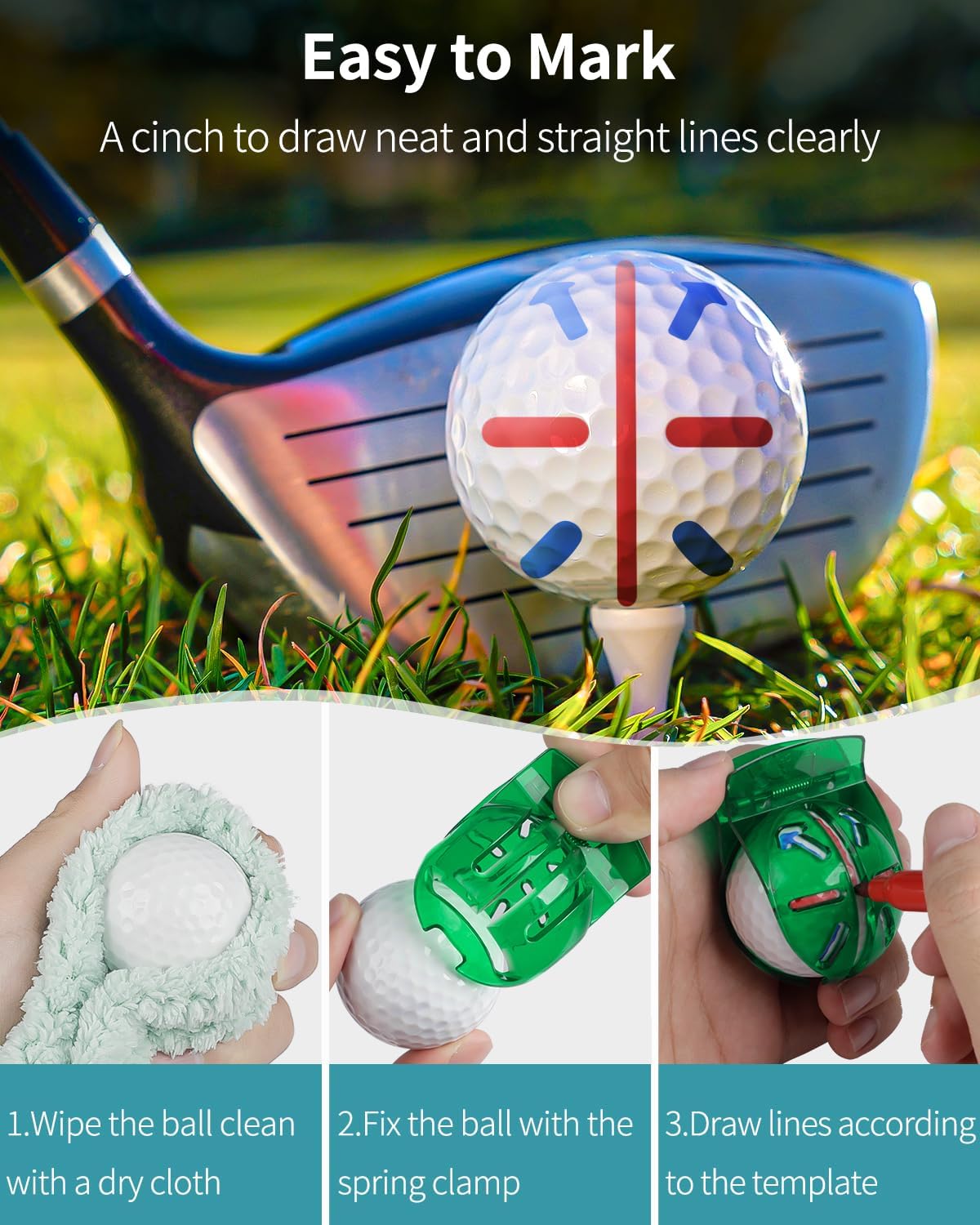 GreenHaven 2 PCS Golf Ball Liner Template Linear Alignment Kit for Putt Ball Marking Tools