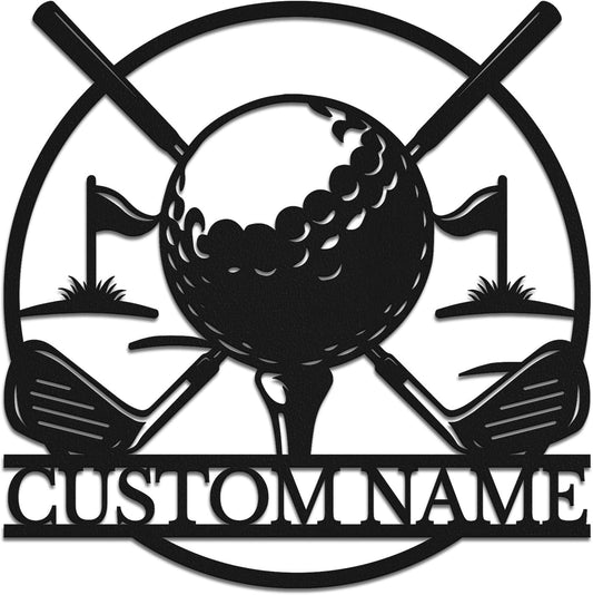 Personalized Custom Crossed Golf Metal Wall Art,Personalized Golfer Name Sign Decoration For Room,Hole Golf Club Decoration (Style-9)
