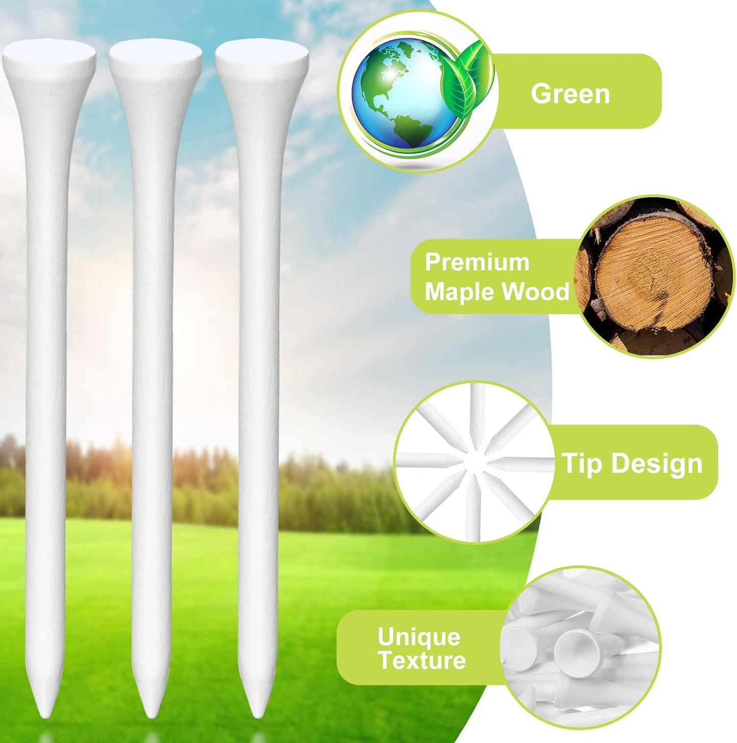 Vinsot 1000 Pcs Golf Tees Bulk 3-1/4 '' Wooden Bamboo Tees Decoration for Men Women Clubs Golf Ball Theme Party Accessories School Supplies(White,Solid)