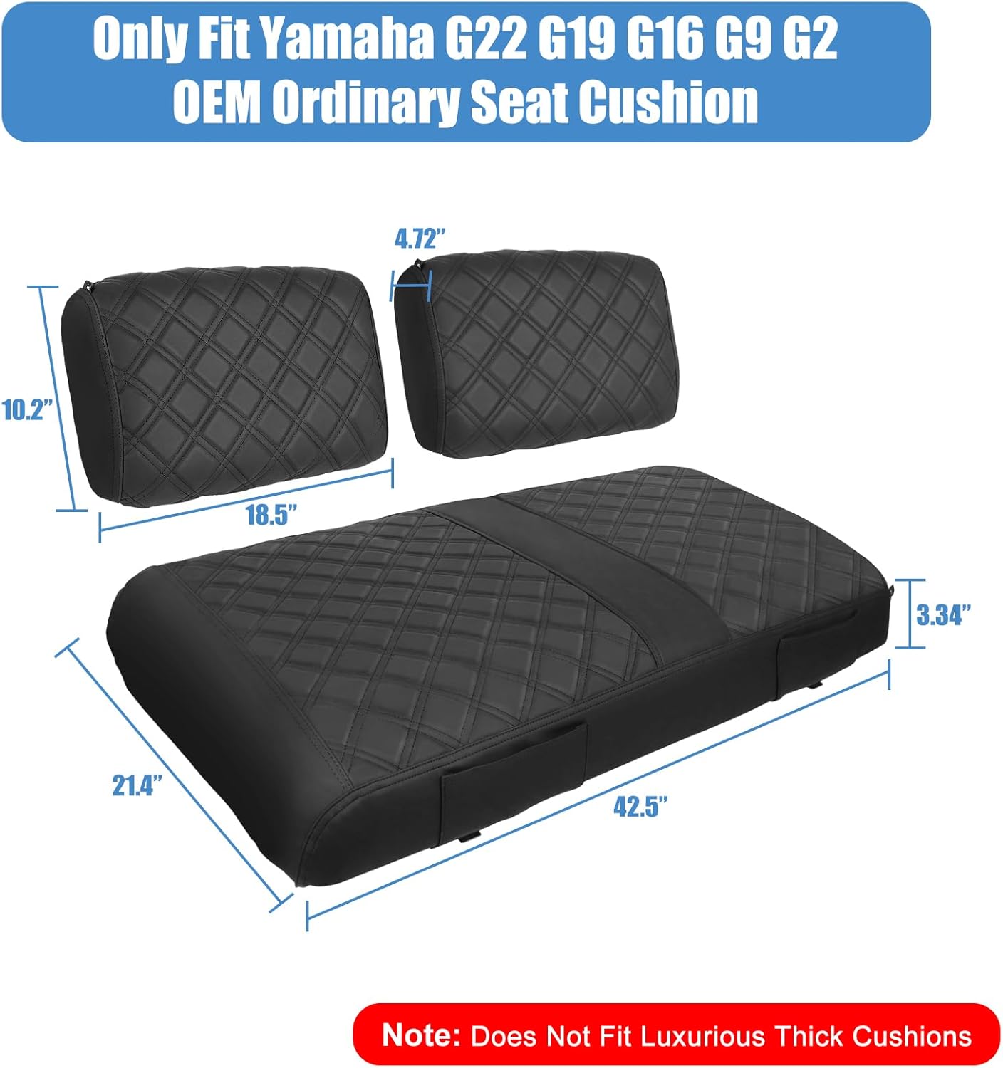 Golf Cart Seat Cover for Yamaha G22 G19 G16 G9 G2, Golf Cart Front Seat Cover Fit OEM Ordinary Seat Cushion, Concave and Convex Design Appearance, Thick Vinyl Leather Comfortable/Breathable