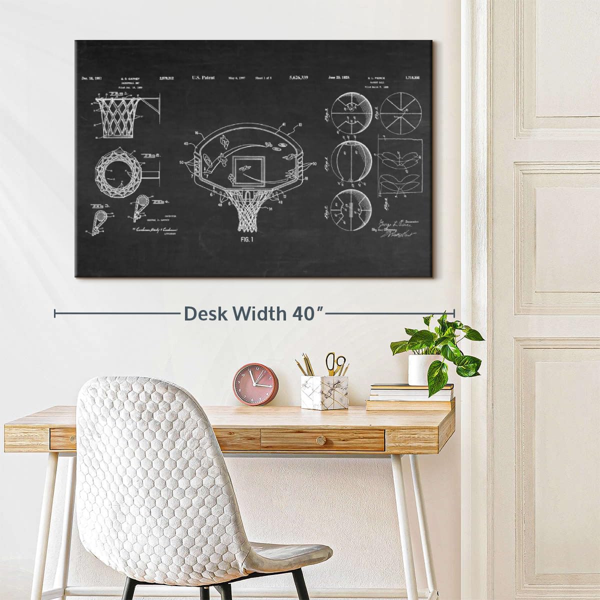 ElephantStock Basketball Patents Canvas - 1 Panel Sports Patent Wall Art Decor - Sports Decorations for Boys Room - Wall Art and Office Decor - 36" X 24"