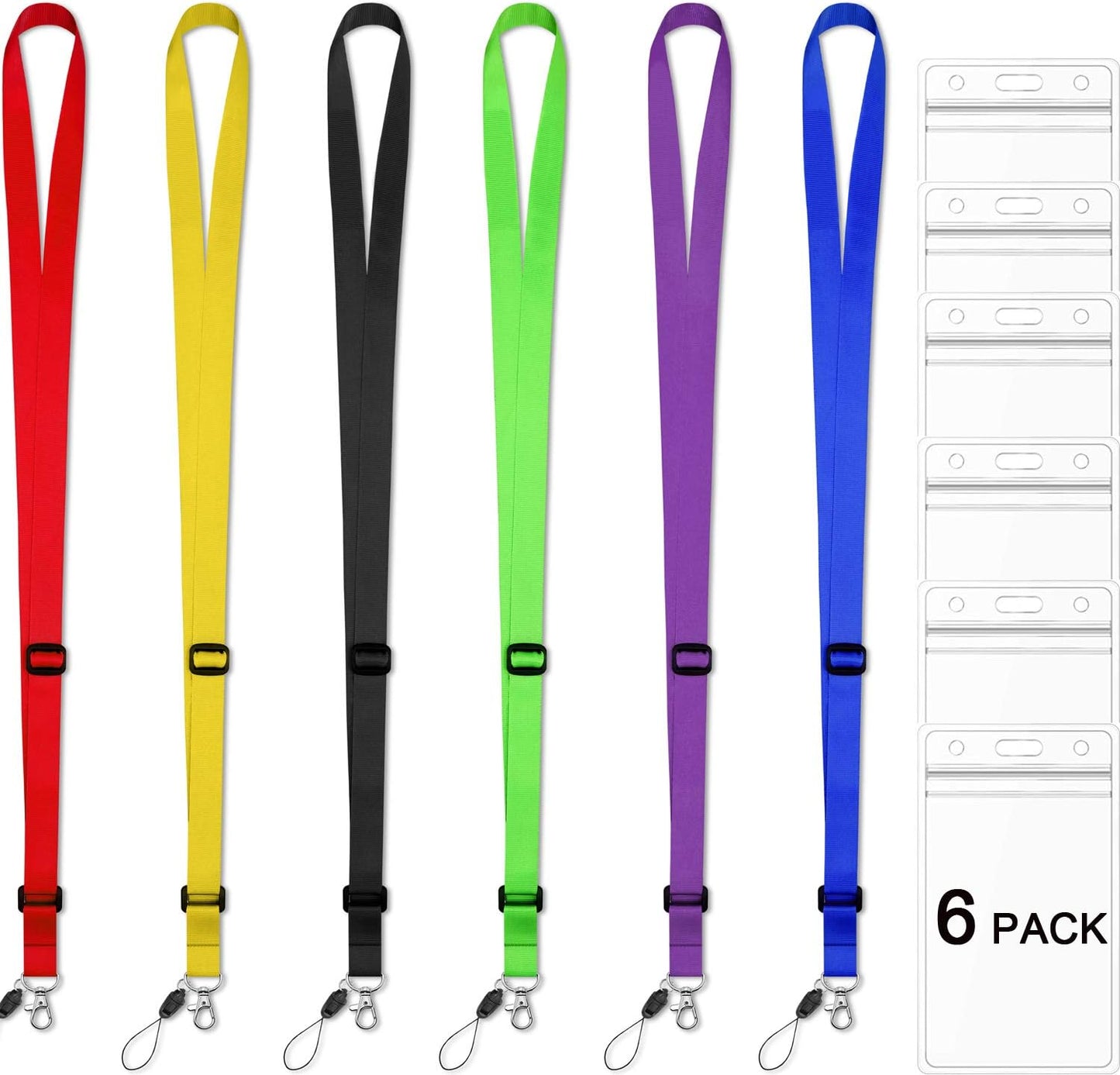 AMUU 6 Pack 6 Colours Lanyards Adjustable Extend Length with Vertical id Badge Holder,for Women,Keys,Kids,Men,Cruise,Ship,Credit Card,Name Tag Holder
