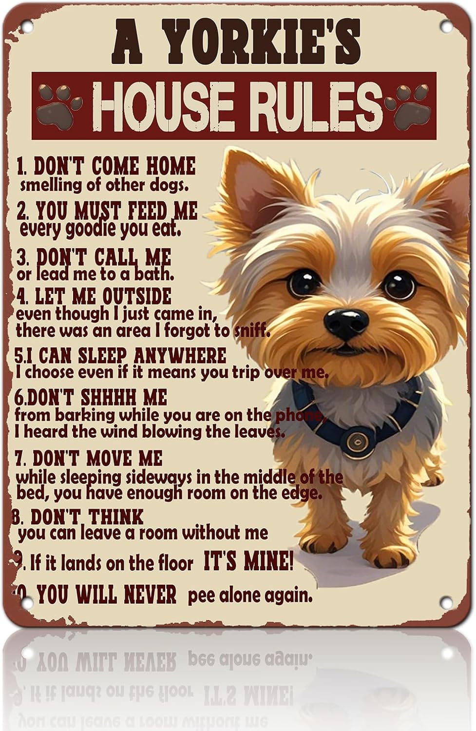 Yorkie House Rules Funny Metal Tin Sign Vintage 'I Am Your Friend' Poster 12x16 Inch Yorkie Dog Iron Tin Sign Home Kitchen Garden Restaurant Man Cave Wall Decor