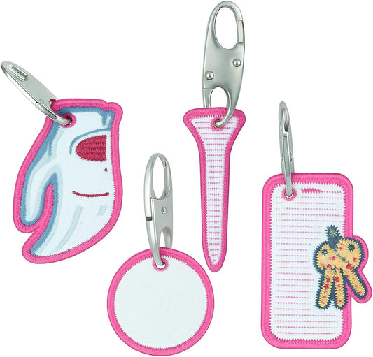 Impact sports Golf Zipper Bag Tags – Set of 4 Fabric Golf-Themed Zipper Pulls – Includes Golf Ball, Glove, Tee, and Phone Tag – Stylish and Functional Golf Bag Accessories