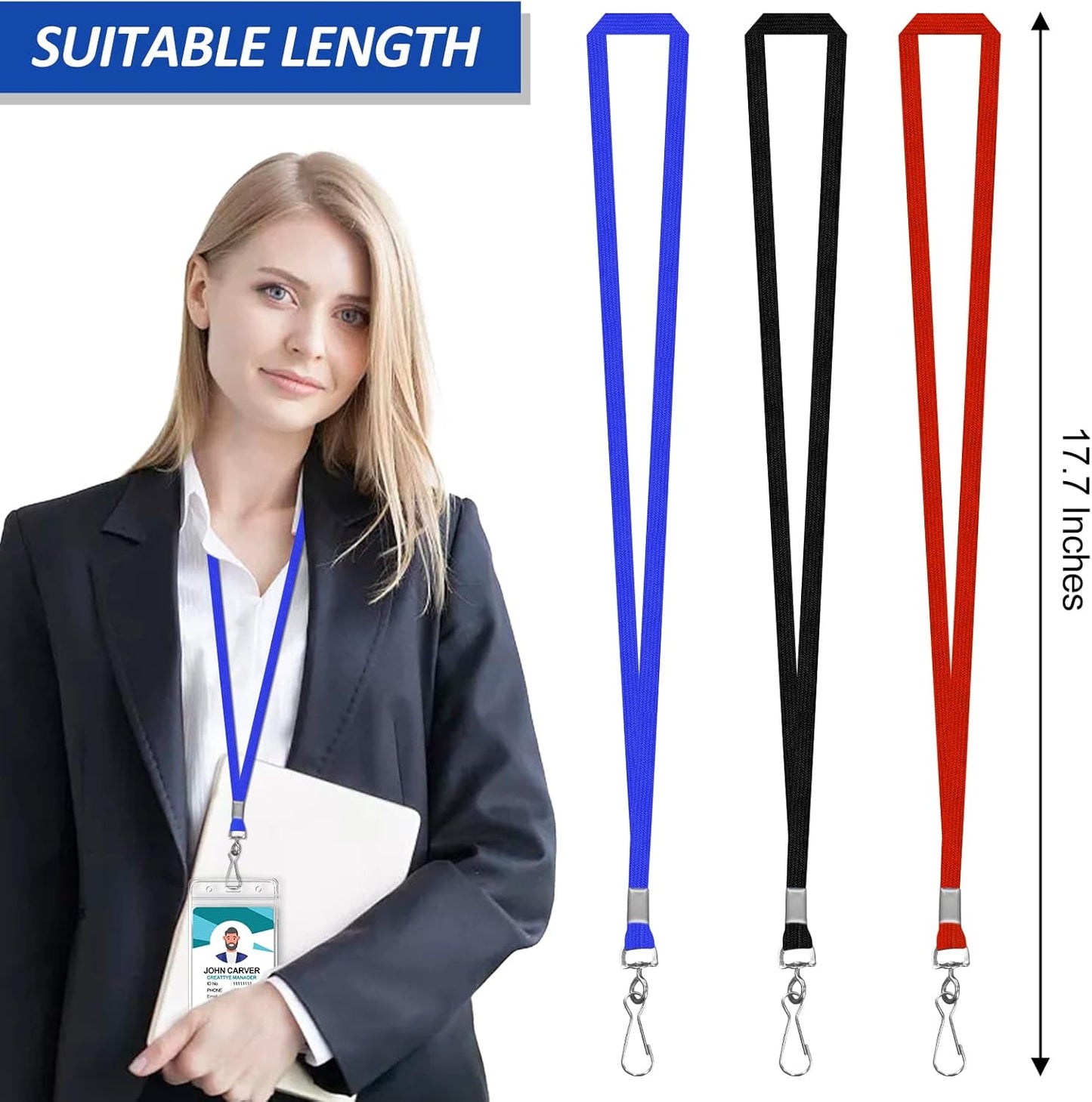 100Pcs Flat lanyards for ID Badge Durable Neck Lanyards with Swivel Hook, Comfortable Neck Straps lanyards with Badge Clip (Red)