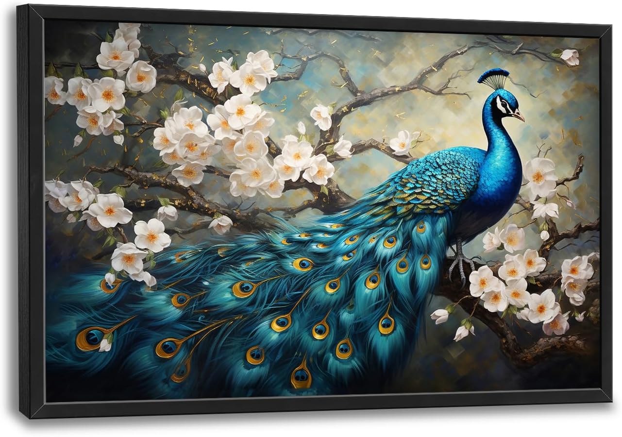 Peacock Large Framed Wall Art for Living Room Peacock Pictures Wall Decor Canvas Print Painting Home Decorations Artwork for Office Bedroom 36x24 inch
