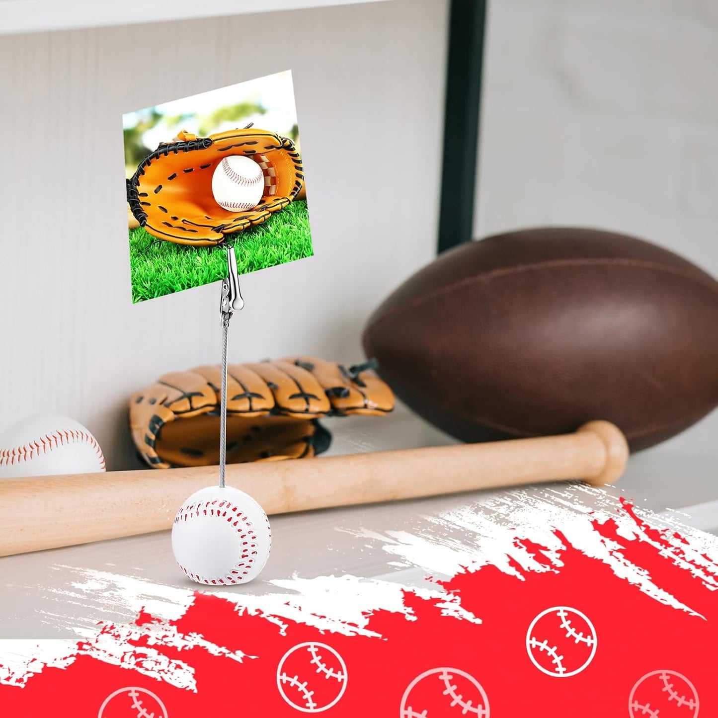 Jetec 12 Pcs Resin Sports Ball Base Memo Clips with Alligator Wire Table Number Card Place Holders Photo Stand for Office Menu Wedding Party Events Decoration(Baseball)