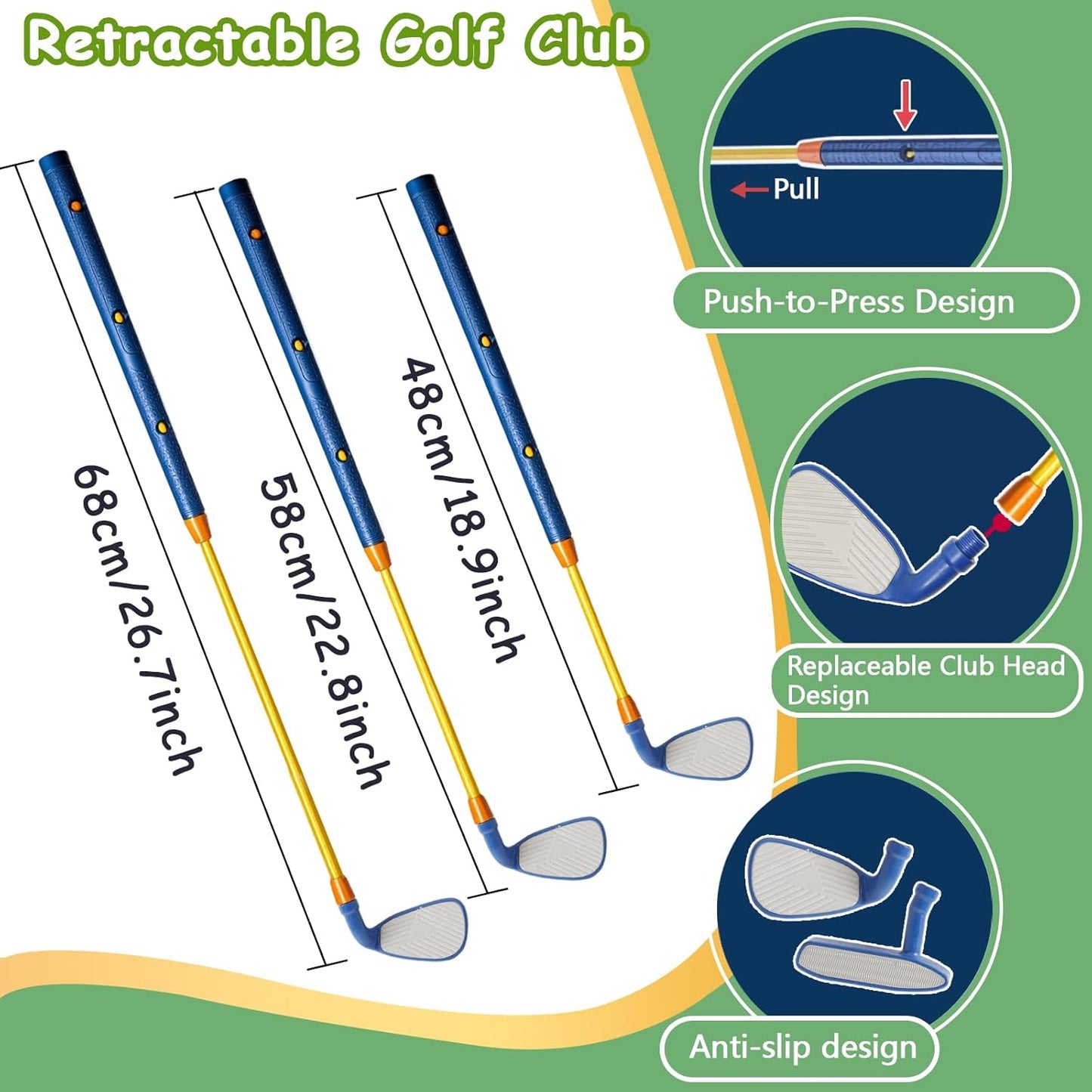 Kids Golf Set With Club - 28Pcs 4-In-1 Kids Sticky Golf Games Set , 4 -Sided Golf Chipping Net，Multiple Game Modes , Sports Outdoor Indoor Toys , Birthday Gifts for Girls Boys for 4 5 6 Years Old