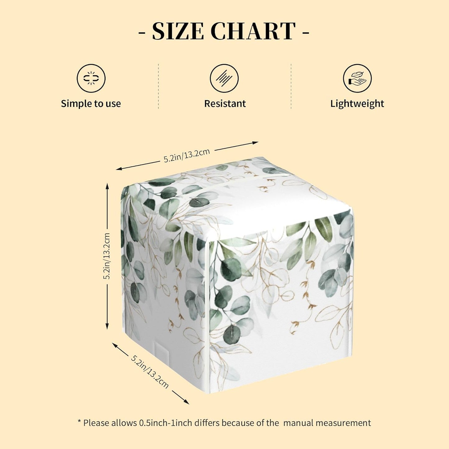 Tissue Box Cover Square,Eucalyptus Leaves Leaf Tissue Box Holder Waterproof Leather Facial Paper Case Modern Home Decoration for Bedroom Dresser Night Stand Office Desk