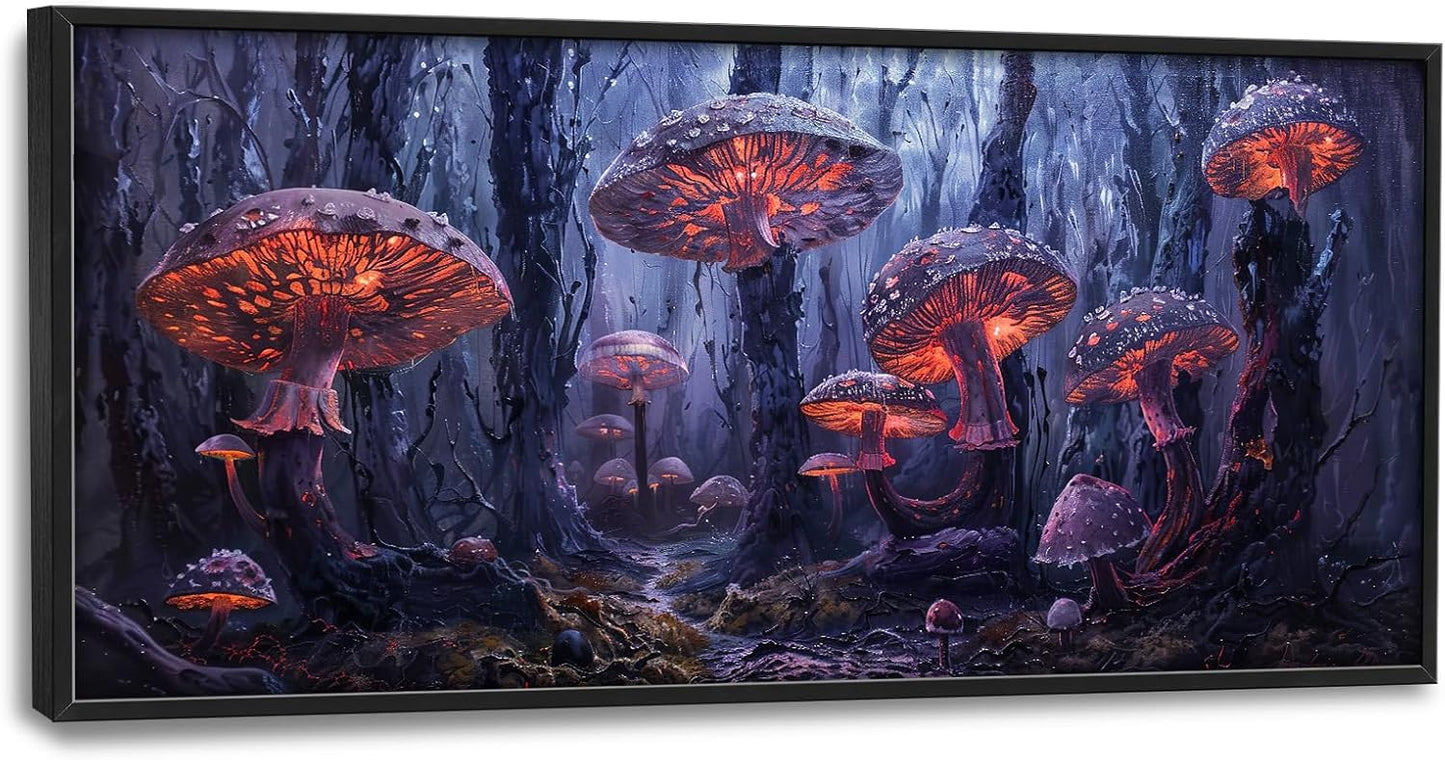 Large Mushroom Framed Wall Art for Living Room Forest Mushroom Canvas Wall Decor Rustic Pictures Print Painting Artwork Modern Home Decorations for Bedroom Office 60x30 inch