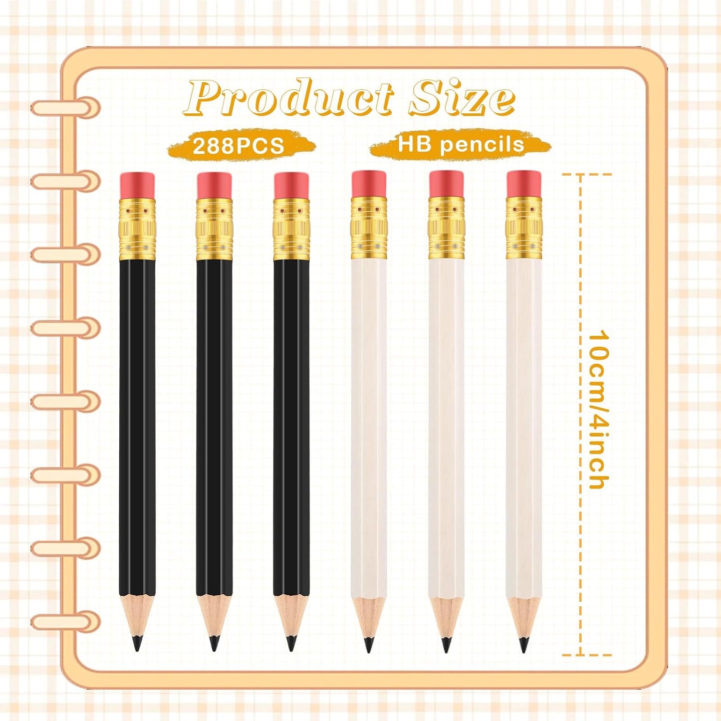 Chivao 288 Pieces Golf Mini Pencils Bulk with Eraser #2 HB Golf Short Pre Sharpened Pencils for Party Favors Office Supplies 4 Inch(Black and Wood)