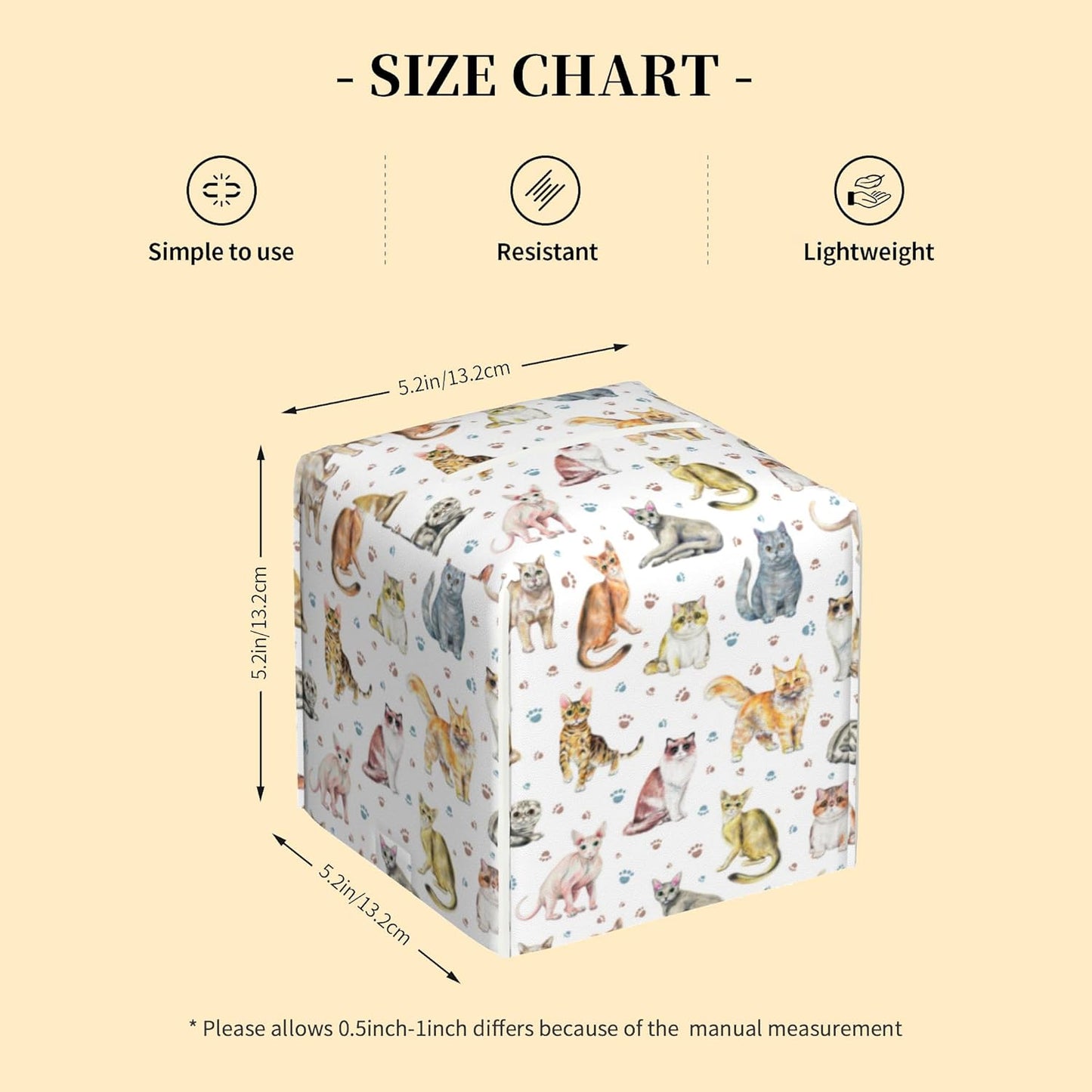 Tissue Box Cover Square,Cute Cats and Paw Tissue Box Holder Waterproof Leather Facial Paper Case Modern Home Decoration for Bedroom Dresser Night Stand Office Desk