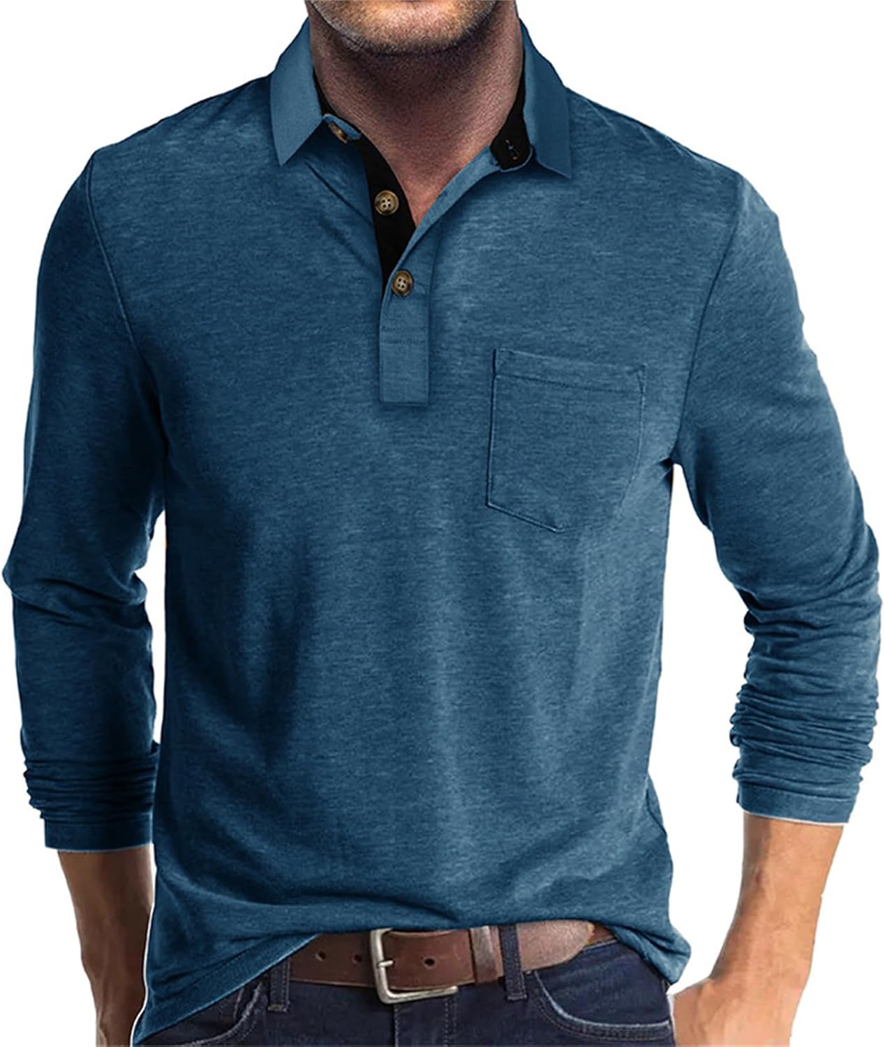 Mens Long Sleeve Polo Shirts Casual Moisture Wicking Golf Polo Shirts with Pocket