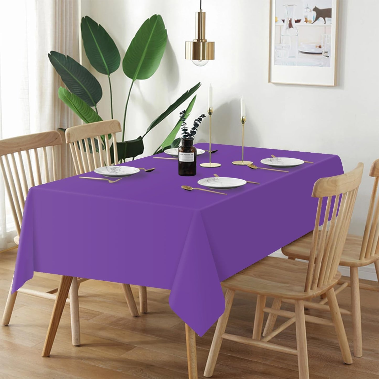 QIKSION Plastic Table Cloth Disposable 3 Pack, 54 x 108 Inch Tablecloths for Rectangle Tables, Purple Plastic Table Cover