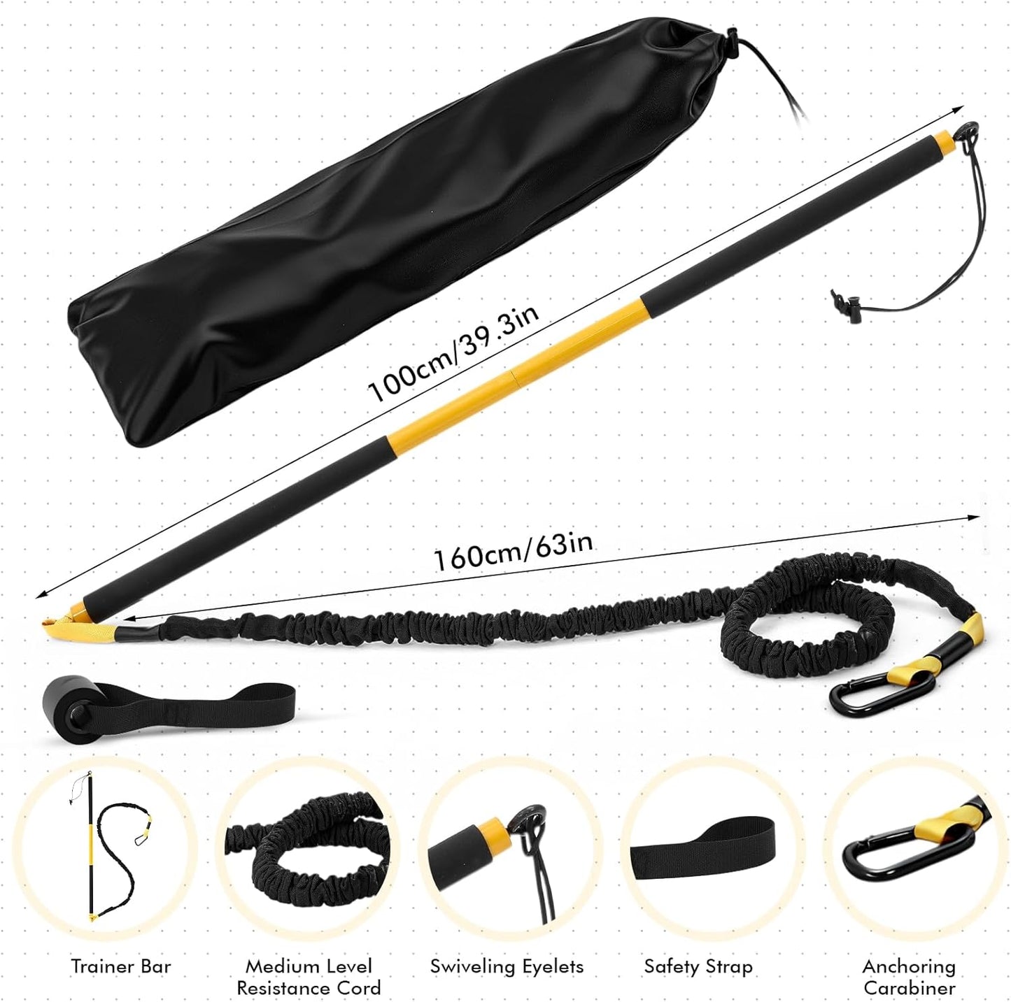 Shappy 1 Set Golf Swing Trainer Set - Sport Practice Aid System for Improving Swing Mechanics Core Strength Muscle Memory - Including Training Stick, Door Anchor, Resistance Band & Safety Strap