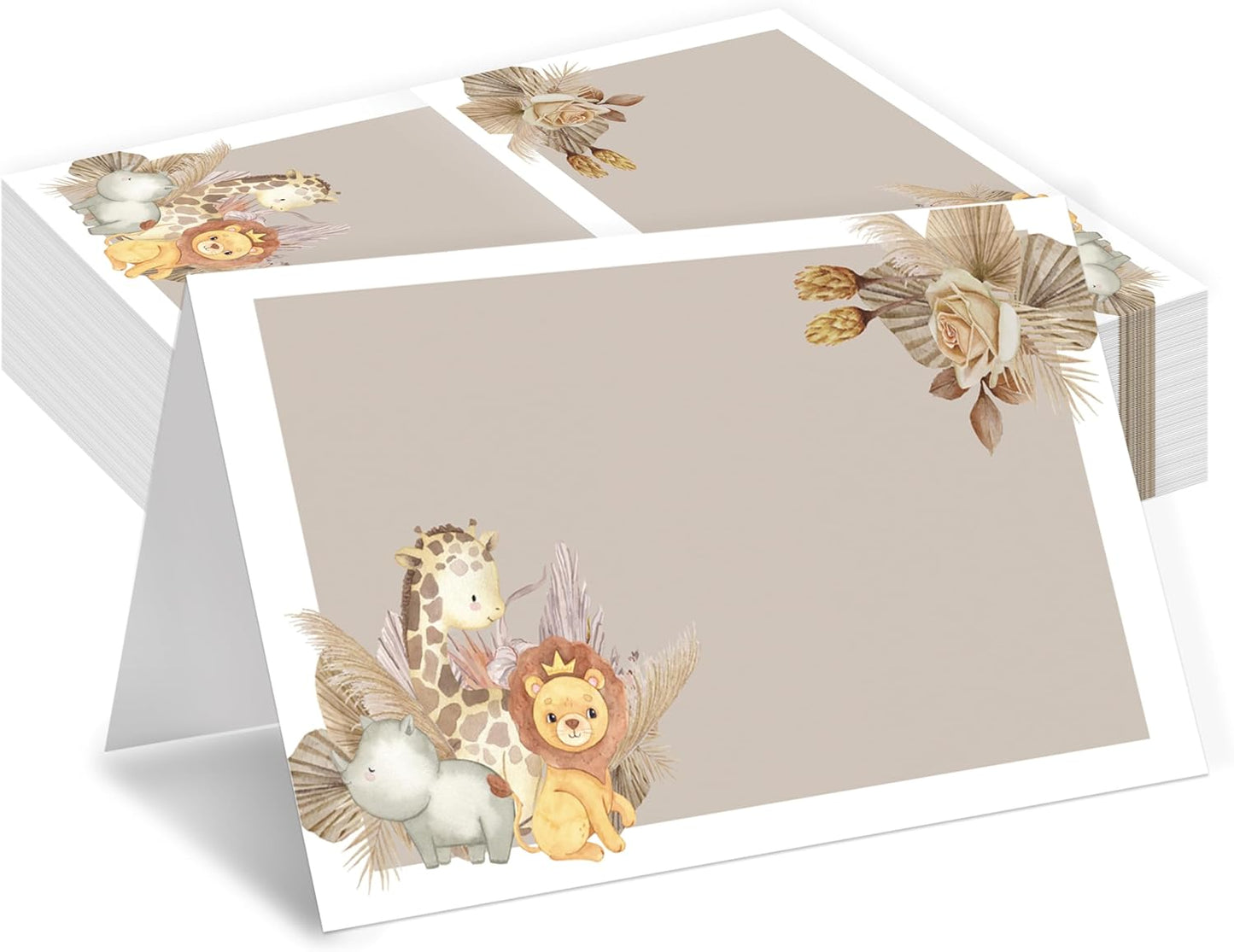Jungle Animal Place Cards, Safari Table Place Cards For Table Setting, Forest Creature Name Cards For Birthday Party Baby Shower Gender Reveal, 25 Cards Included -16