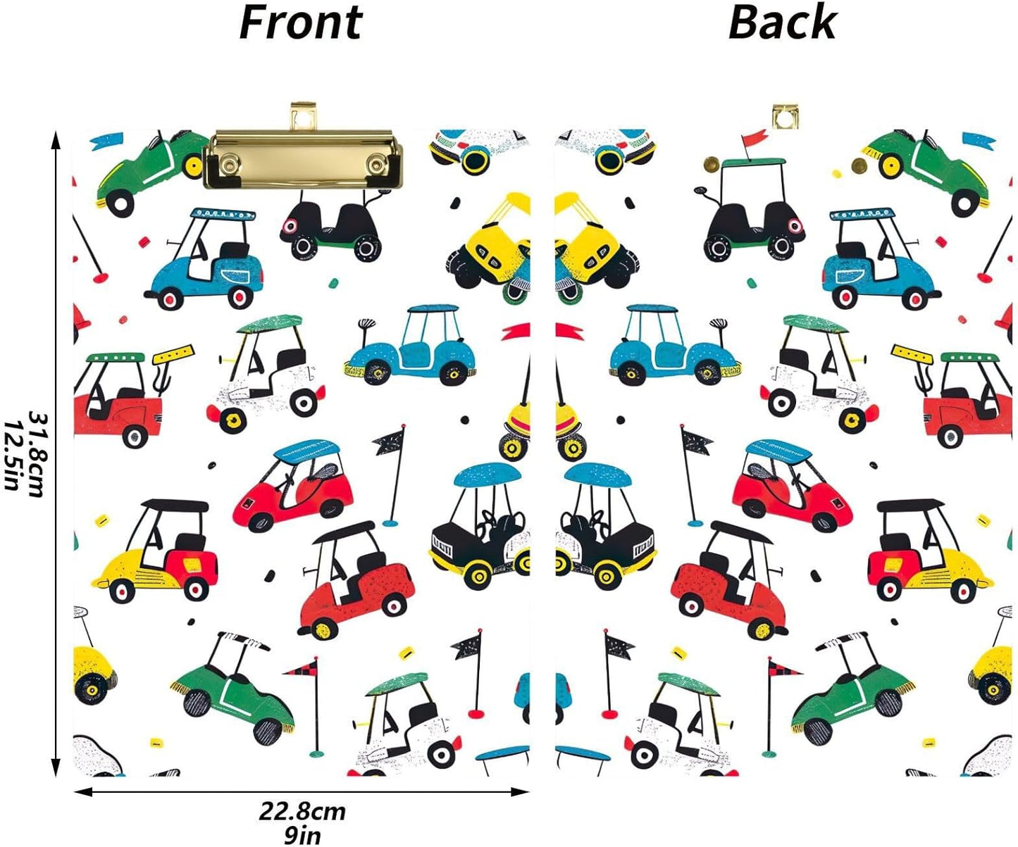 Golf CarThick Clear Acrylic Clipboard with Shiny Gold/Silver Finish Clip21344438