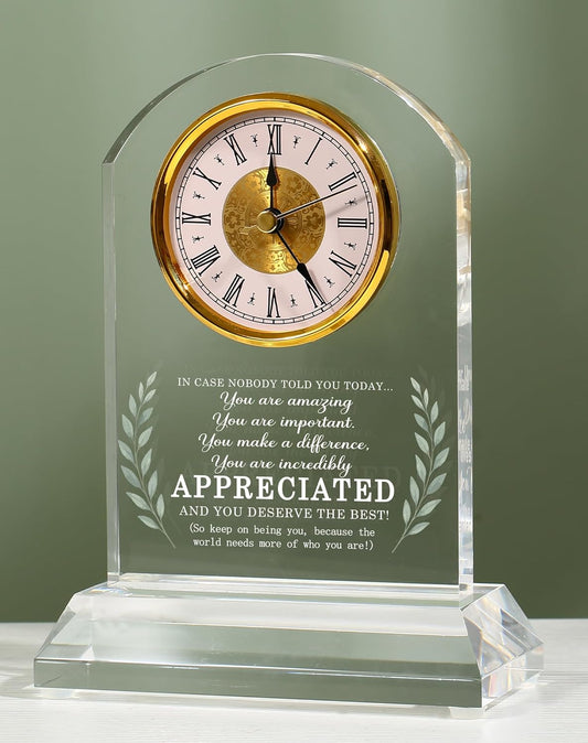 Thank You Appreciation Gifts for Women Men Teacher Friends, Inspirational Gift Ideas, Coworker Leaving Gifts, Motivational Quote Desk Clock Home Office Decor, Gift Box Card (Battery Not Included)