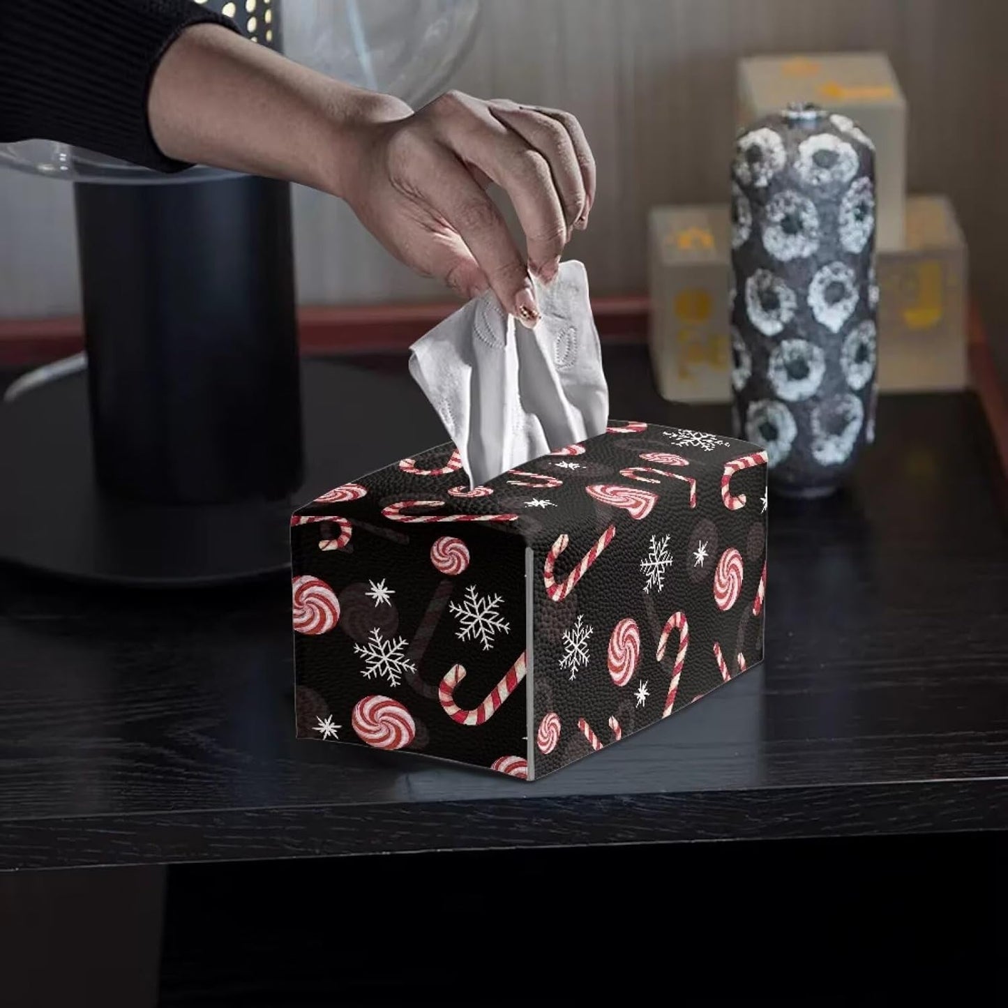 Christmas Tissue Box Cover Rectangle Snowflake Decor Tissue Box Cute Tissue Holder with Large Capacity for Home Bathroom Kitchen