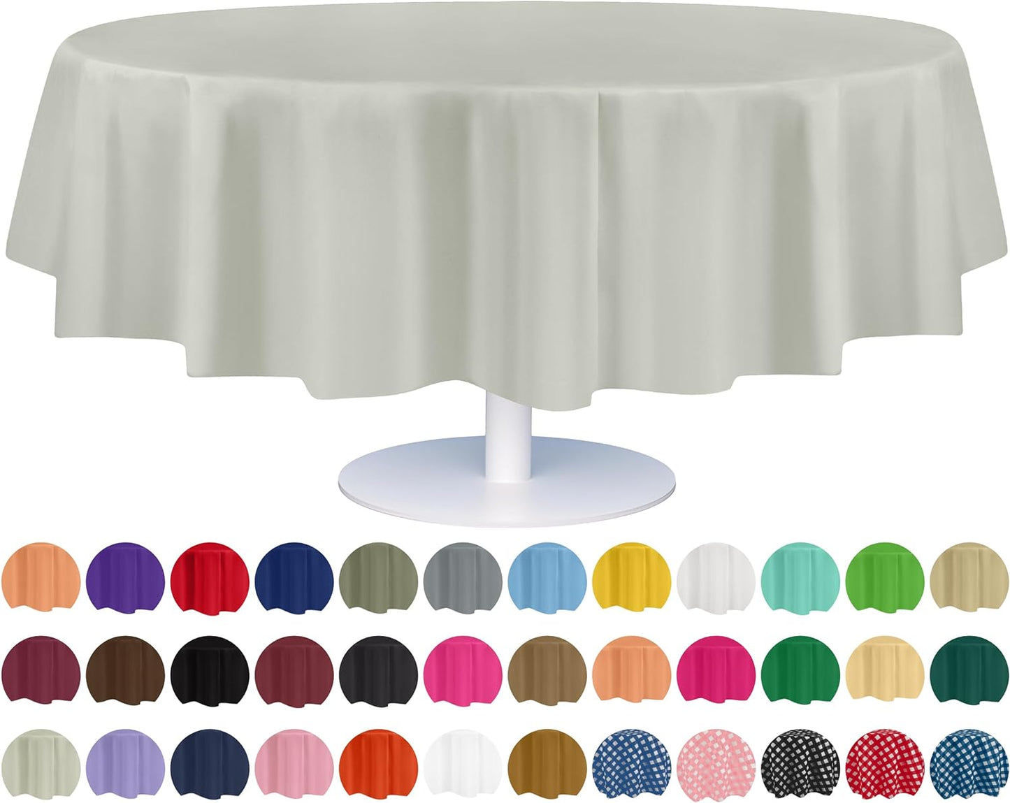 Grandipity 12 Pack Premium Disposable Plastic Tablecloth 84" Inch Decorative Round Table Cover - Light Grey