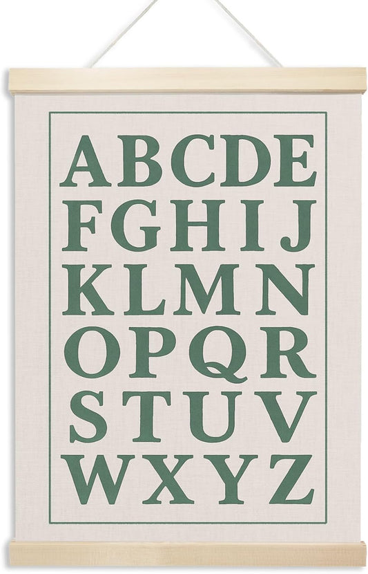 Xmsaitar Vintage Classroom Alphabet Poster Hanger Frame Wall Decor, Sage Green ABC Prints for Wall Hanging Decor Art, Nursery Educational Banner for Kids Toddler Room Dorm Playroom Preschool 12x16in