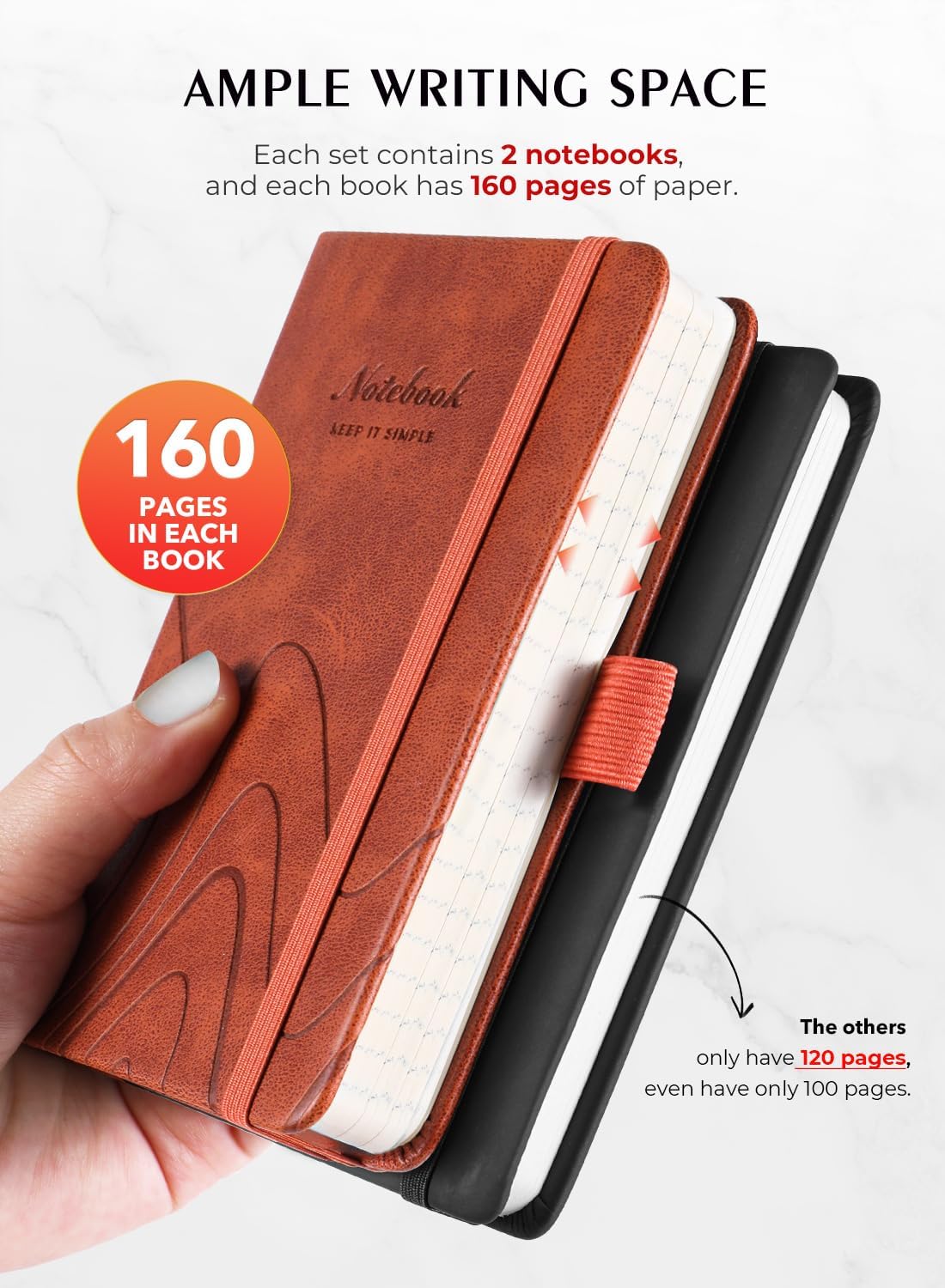 AISBUGUR Pocket Notebook, Small Notebook, Total 320 Pages 2-Pack, 3.7" x 5.7" Pocket Notebook (2 Pack, Brown1)