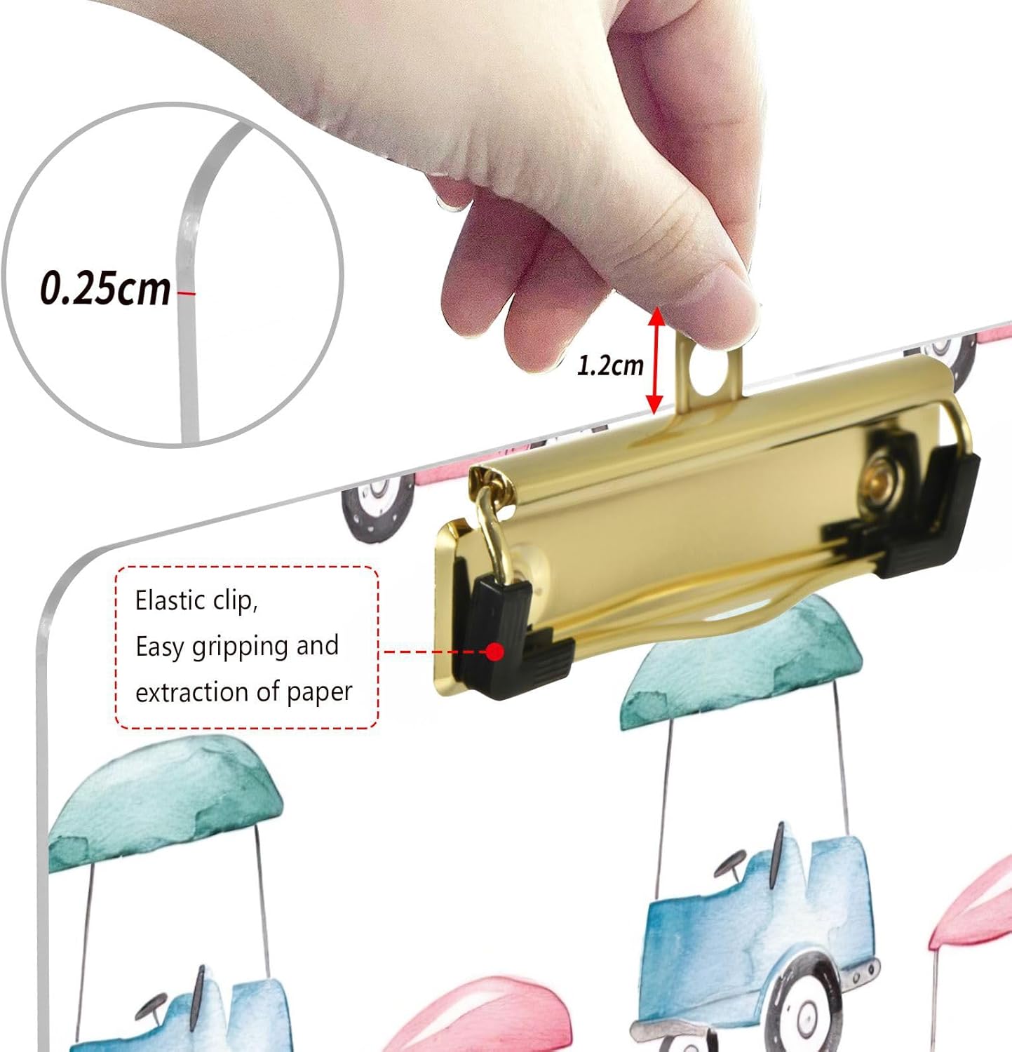Golf CarThick Clear Acrylic Clipboard with Shiny Gold/Silver Finish Clip21344677