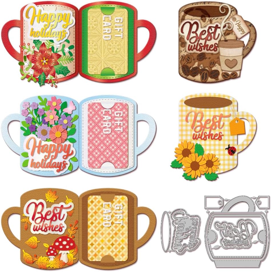 GLOBLELAND Cup Gift Card Holder Cutting Dies for Card Making Coffee Tea Cup Cut Die for DIY Scrapbooking Journal Embossing Paper Craft Decor