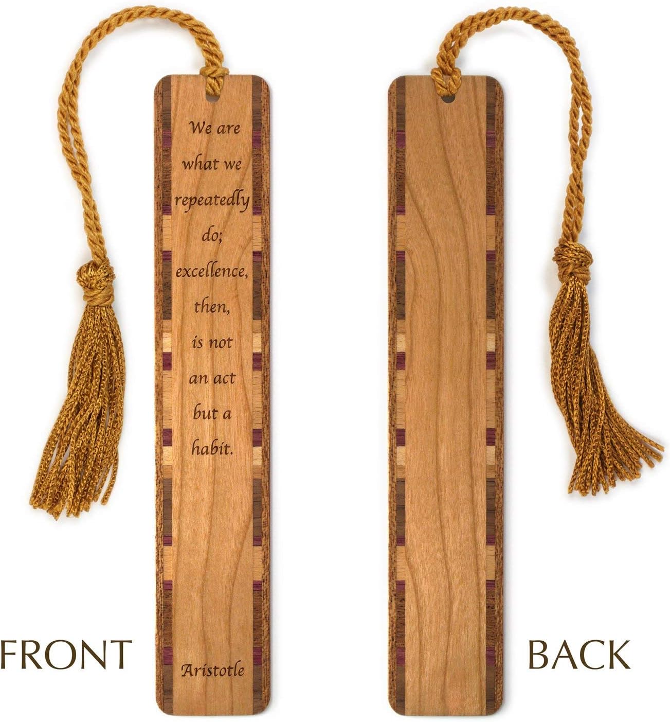 Aristotle Excellence Quote, Engraved Wooden Bookmark - Also Available with Personalization - Made in USA