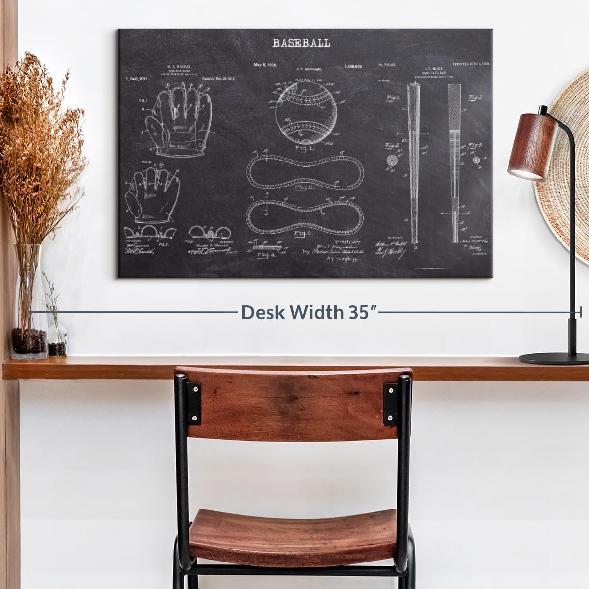 ElephantStock Baseball Patents Canvas - 1 Panel Sports Patent Wall Art Decor - Sports Decorations for Boys Room - Wall Art and Office Decor - 24" X 16"