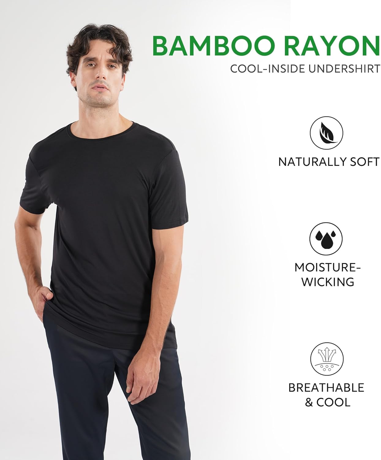 DAVID ARCHY Men's Undershirt Bamboo Rayon Moisture-Wicking Crewneck T-Shirts Stretch Tees for Men, 3 or 5 Pack