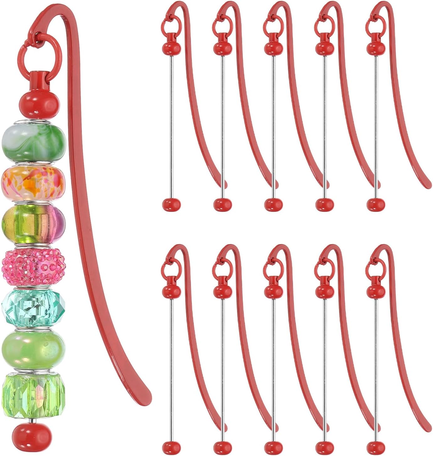 PATIKIL Beadable Bookmarks, 10 Pcs Beaded Bookmark DIY Metal Blank Bar Bulk for Bookmark DIY Making Craft, Beading Pendant Charm, Red