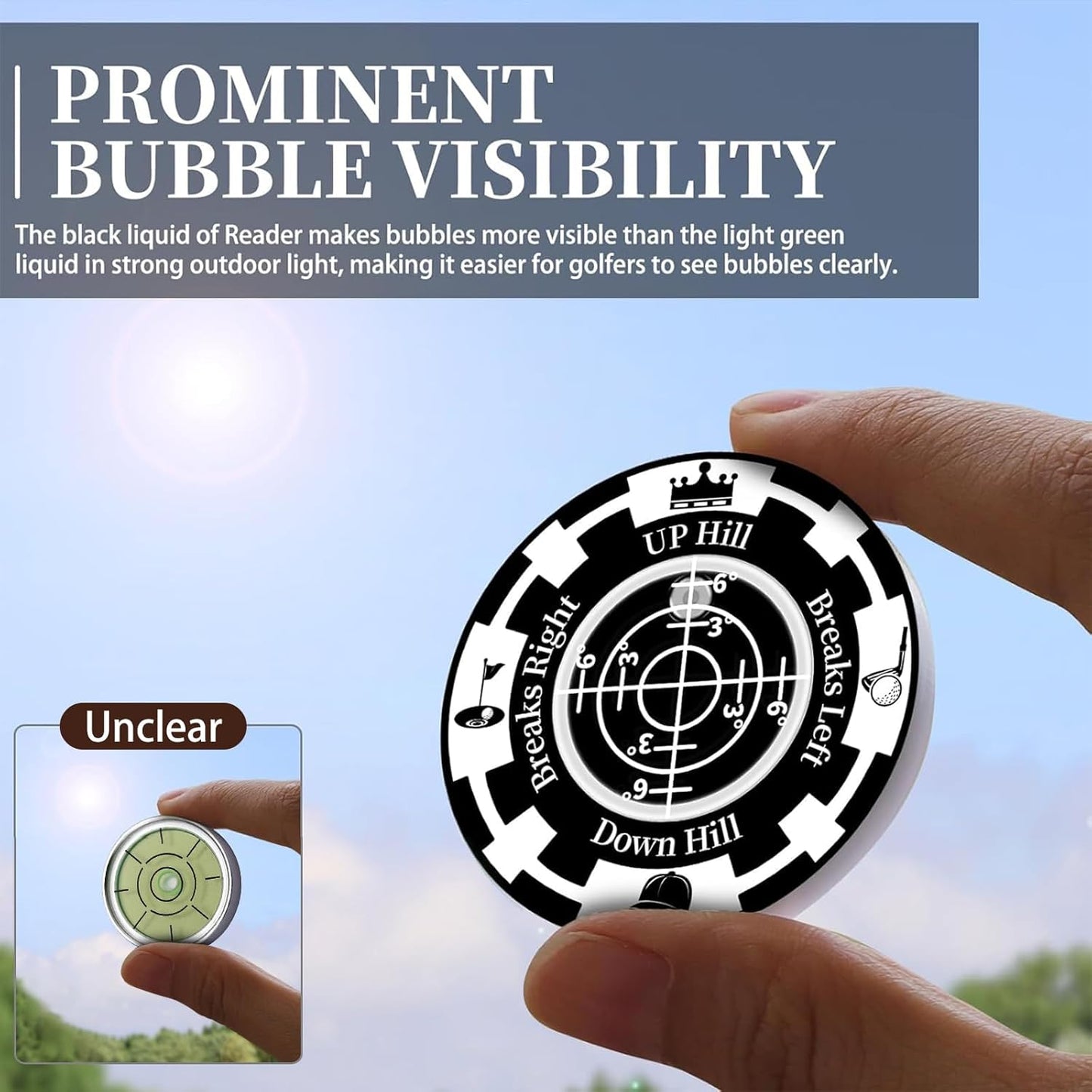 Golf Green Reader, 2 Pack Golf Ball Marker Hat Clip with High Precision Horizontal Bubble, Putting Training Aid Golf Accessories Tool Gift for Men Women