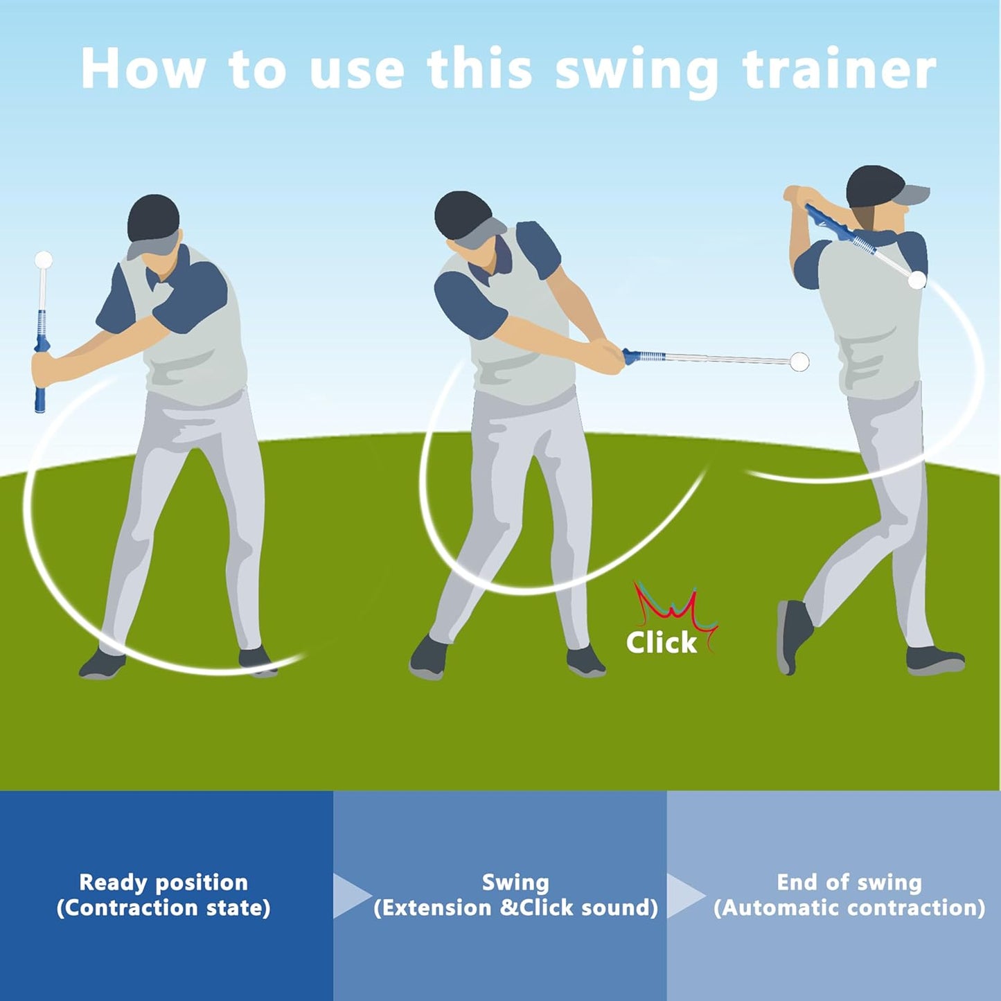 Retractable Golf Swing Training Aid:Golf Grip Trainer,Swing Trainer with Swing Sound Prompt,Feedback,for Beginners.Golf Accessories for Indoor Practice-Strength,Tempo Training.