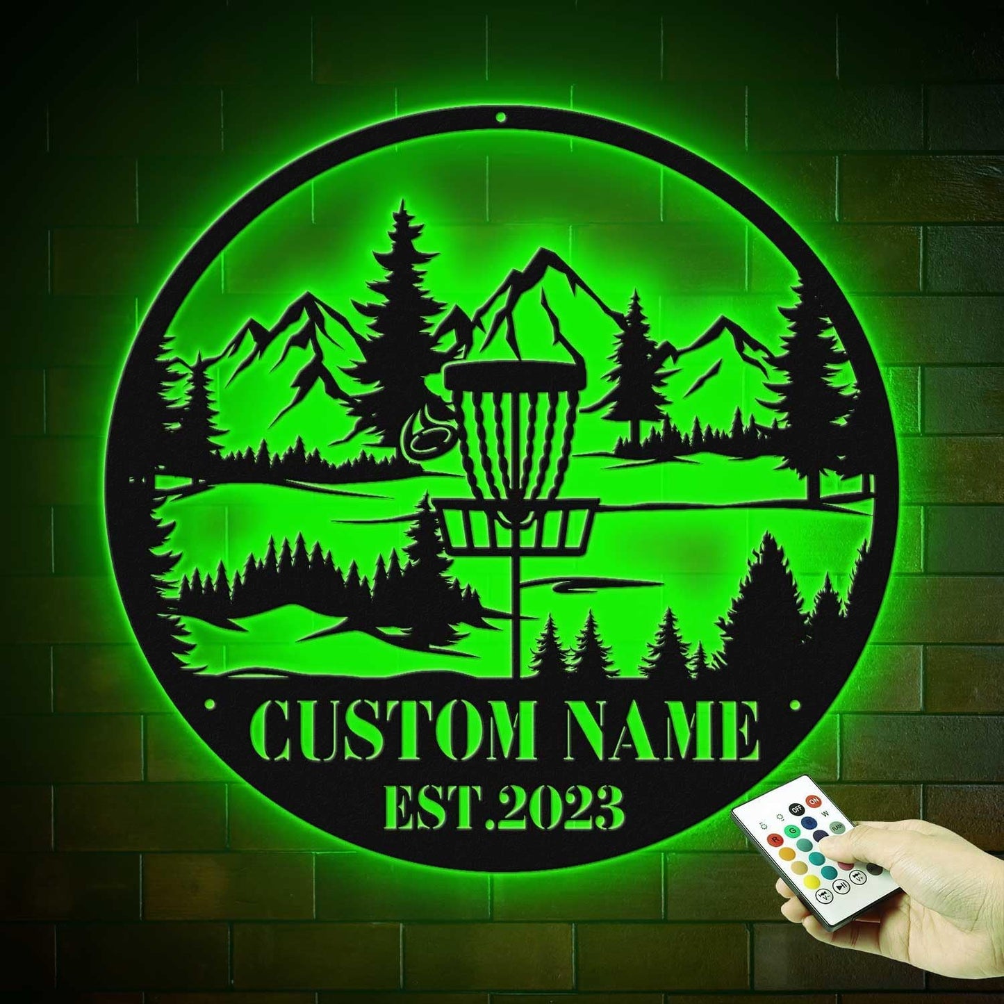 Custom Disc Golf Player Metal Wall Art LED Lights with Name – Personalized Disc Golf Sign for Bedroom, Garage, Boys Room, Sports Themed Gift for Dad, Remote Control Light Model-Disc03