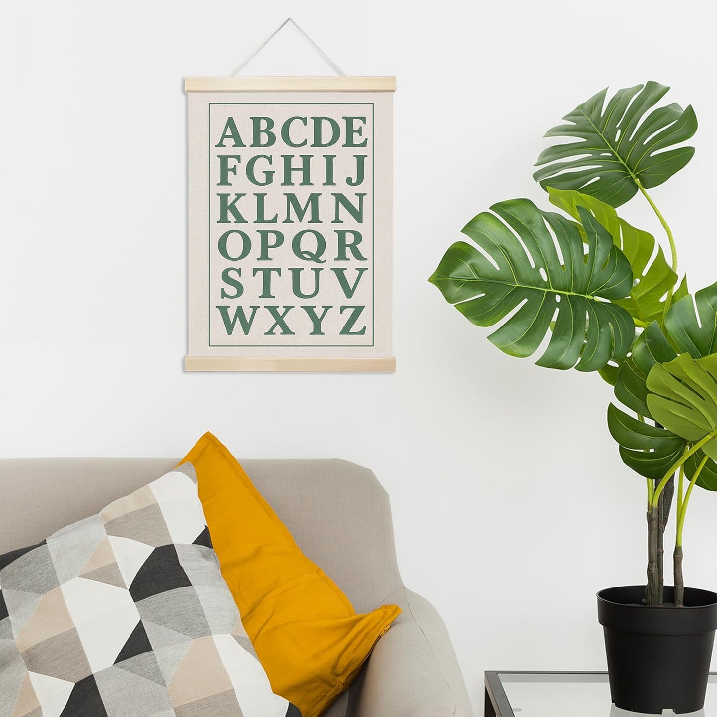 Xmsaitar Vintage Classroom Alphabet Poster Hanger Frame Wall Decor, Sage Green ABC Prints for Wall Hanging Decor Art, Nursery Educational Banner for Kids Toddler Room Dorm Playroom Preschool 12x16in