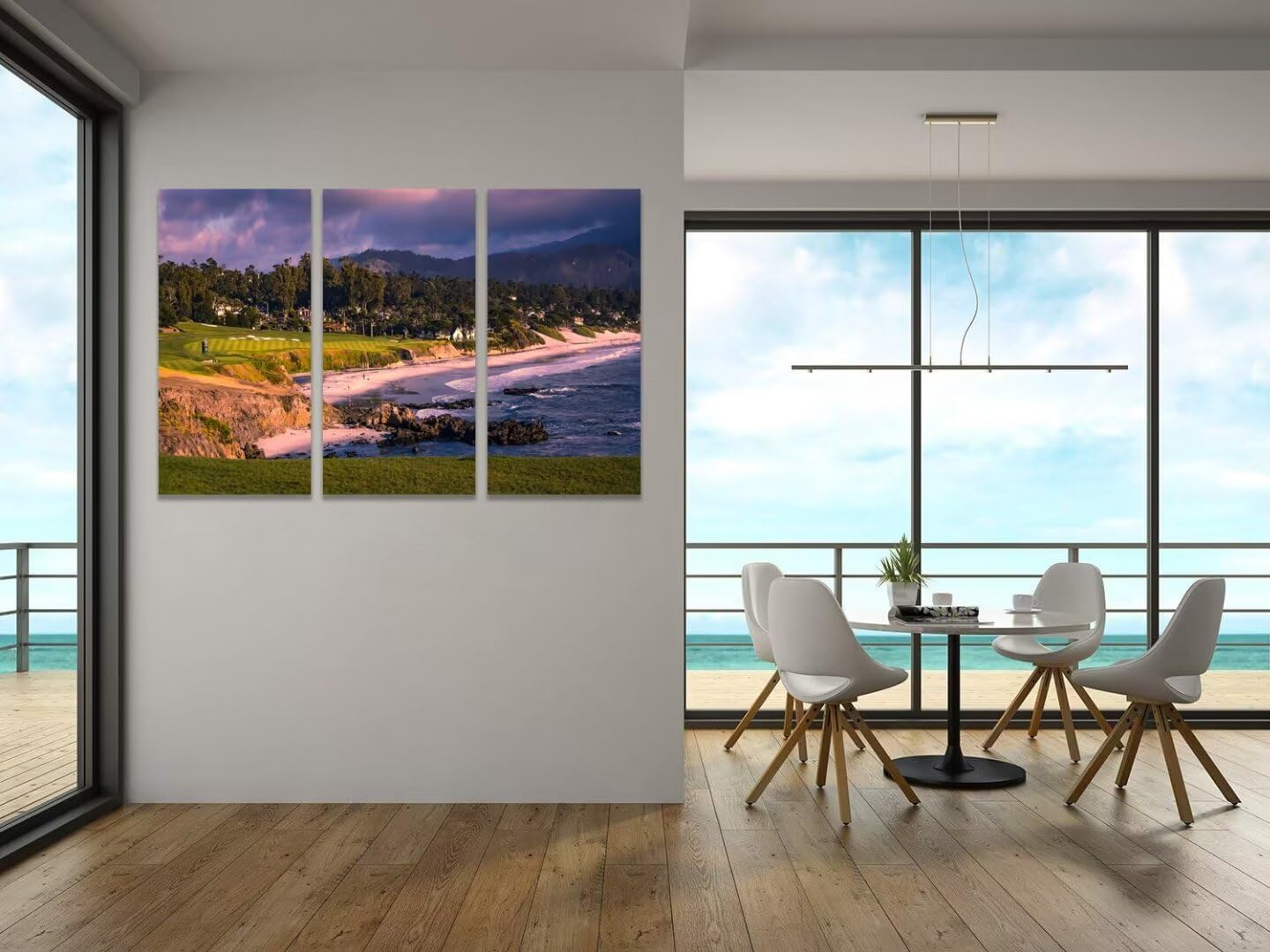 California Coastline Golf Course Wall Art for Living Room Bedroom Bathroom Home Decorations Golf Course Pictures Posters Framed Artwork Ready to Hang(20''W x 40''H x3)