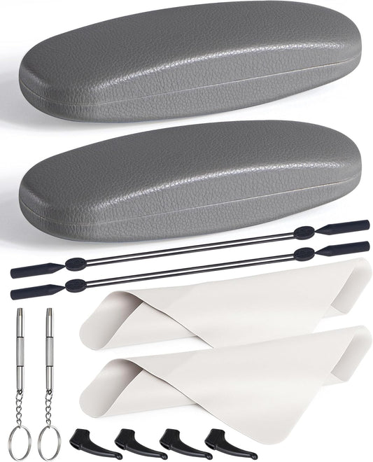 RayLove Glasses Case, Unisex Hard Shell Eyeglass Case, PU Leather Protective Hard Eye Glasses Cases with Eyewear Accessories