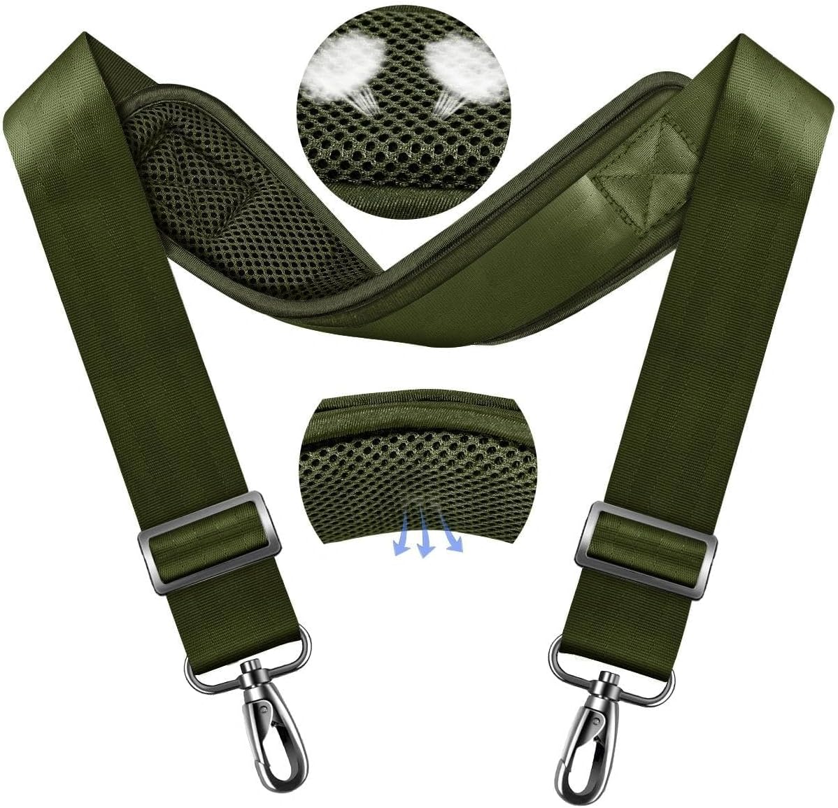 ZINZ 79.5" Universal Strap with Ultra-Thick Fixed Breathable Pad - Adjustable Heavy-Duty Shoulder Strap for Laptop, Crossbody, Luggage, Gym, Camera Bag and More,Army Green