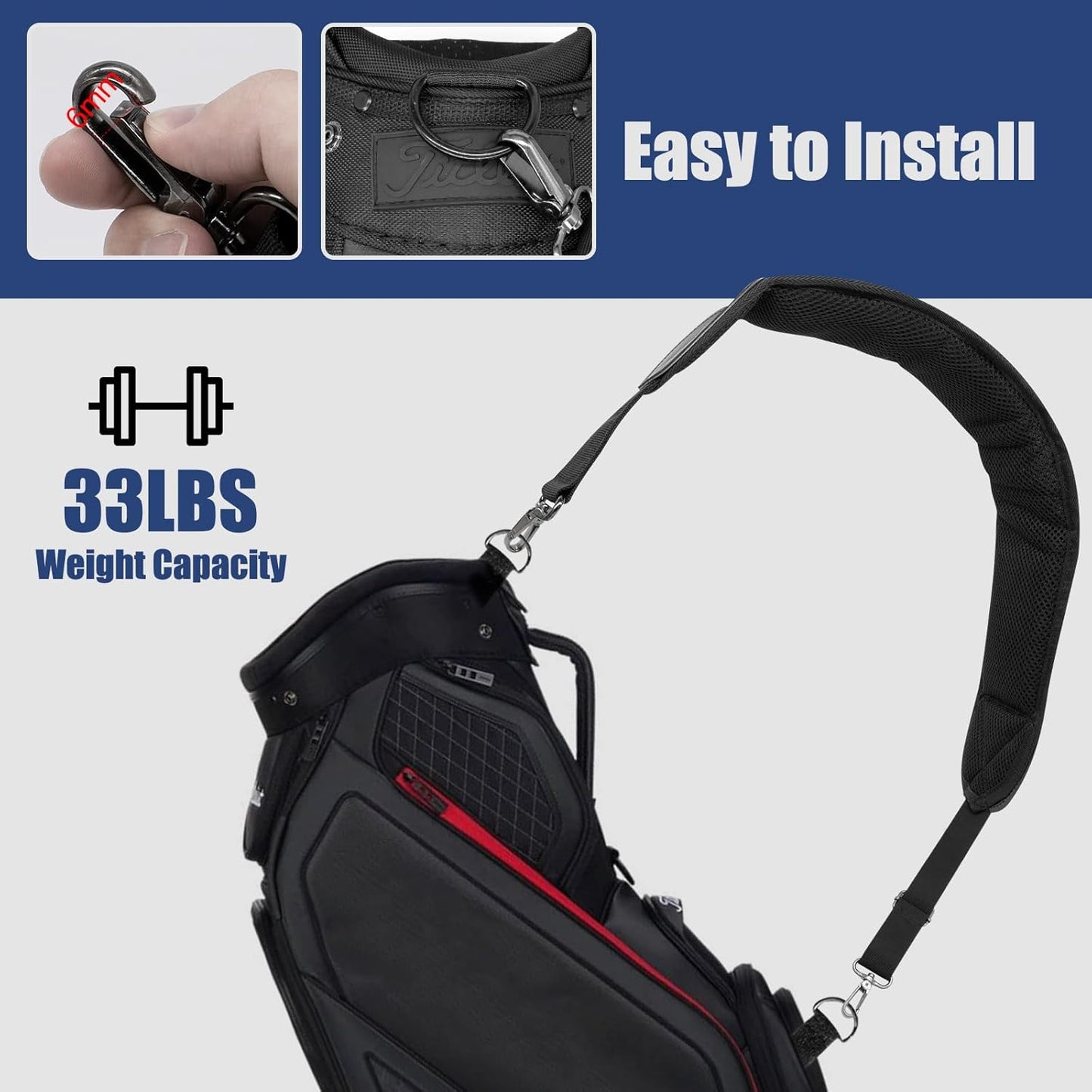 Golf Bag Strap Replacement Golf Bag Shoulder Strap Adjustable Single Padded Shoulder Strap Waterproof Golf Bag Backpack Straps (Blue-Stars)