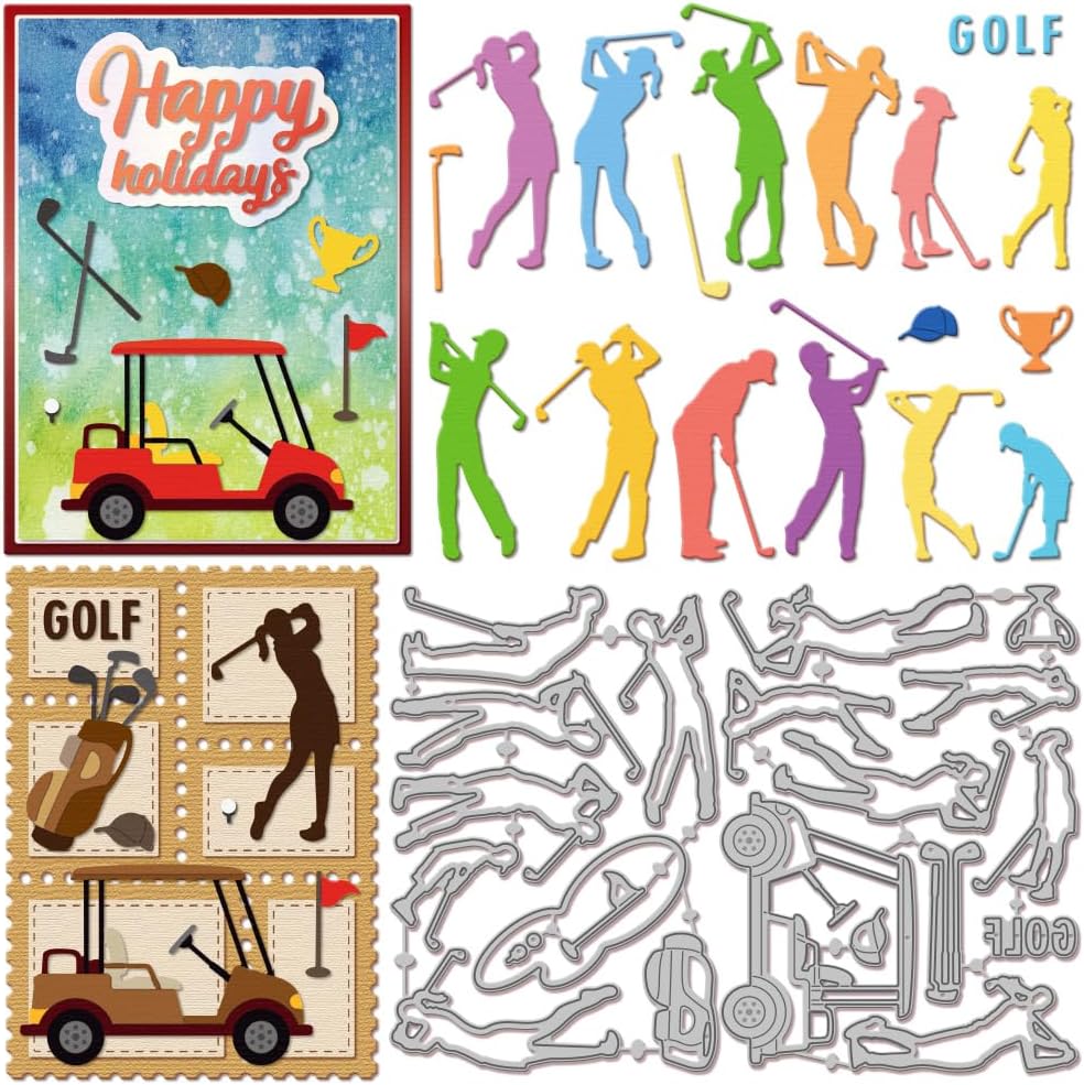 GLOBLELAND Golf Family Cutting Dies for DIY Scrapbooking Golfer Sport Trophy Metal Golf Cart Men Women Die Cuts for Card Making Embossing Photo Album Craft Decor